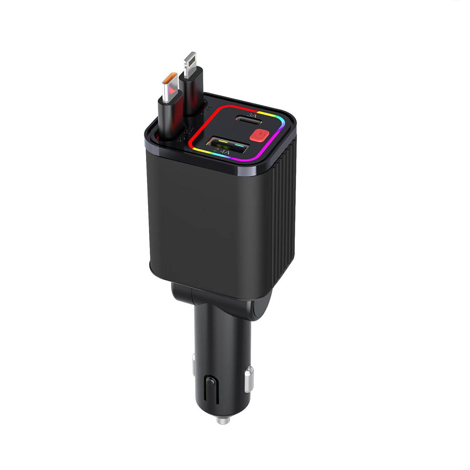 4 in 1 Retractable Car Charger w LED Light 2
