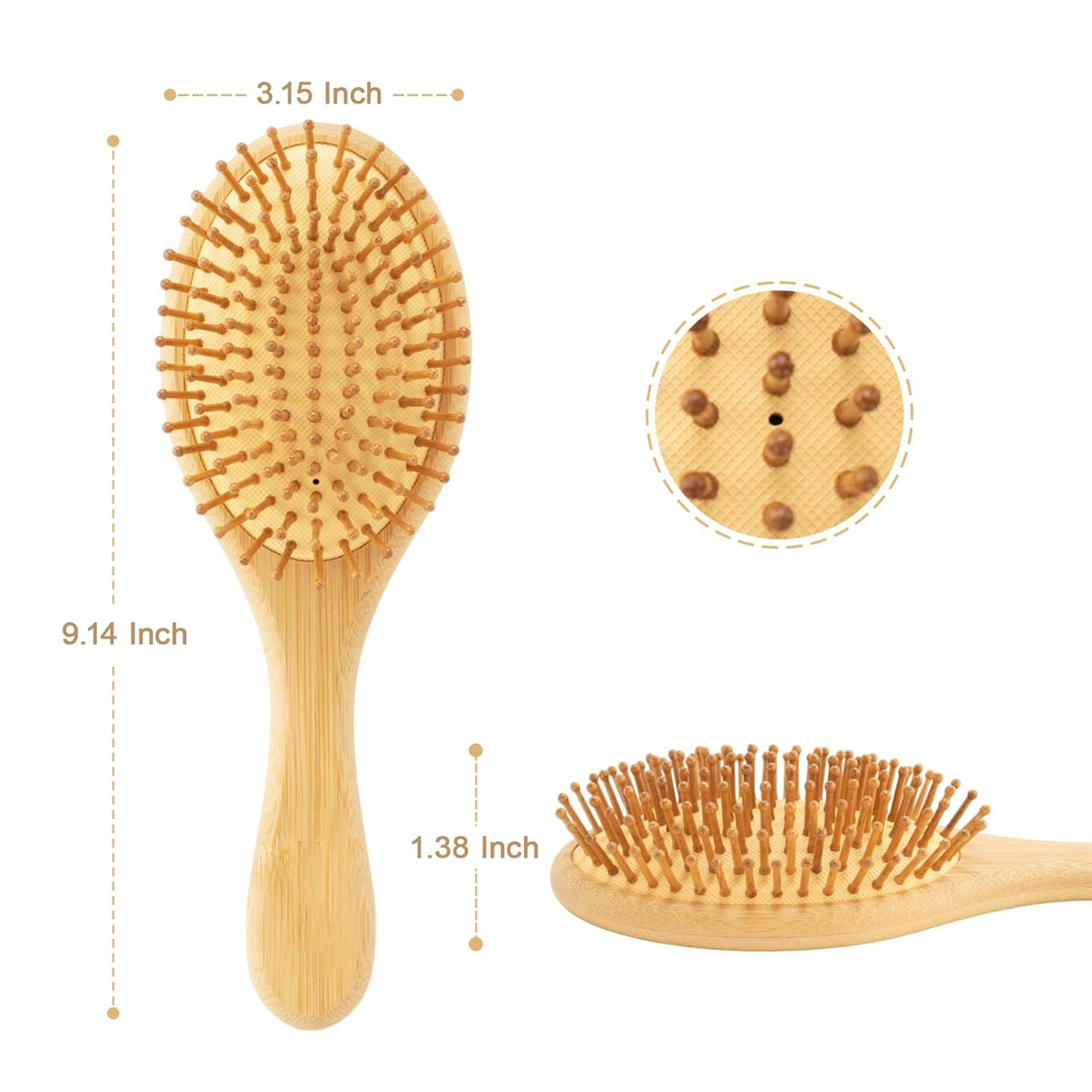 Oval Bamboo Paddle Hair Brush With Bamboo Bristles For Men Women 3