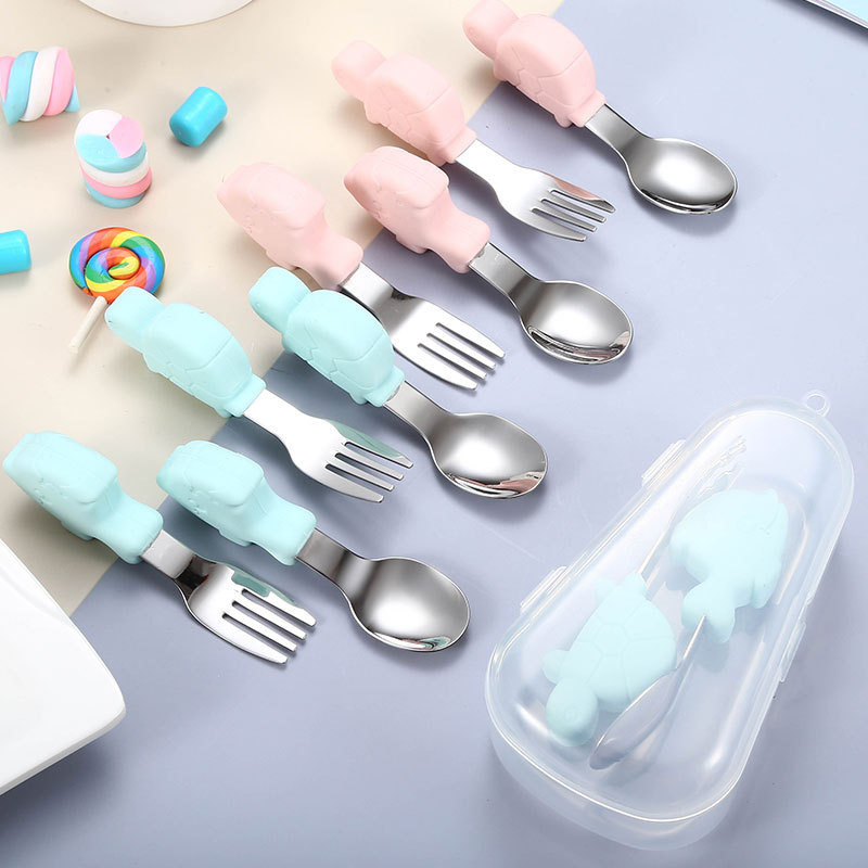 Baby Feeding Spoon Fork Set Stainless Steel Tableware Flatwa 2