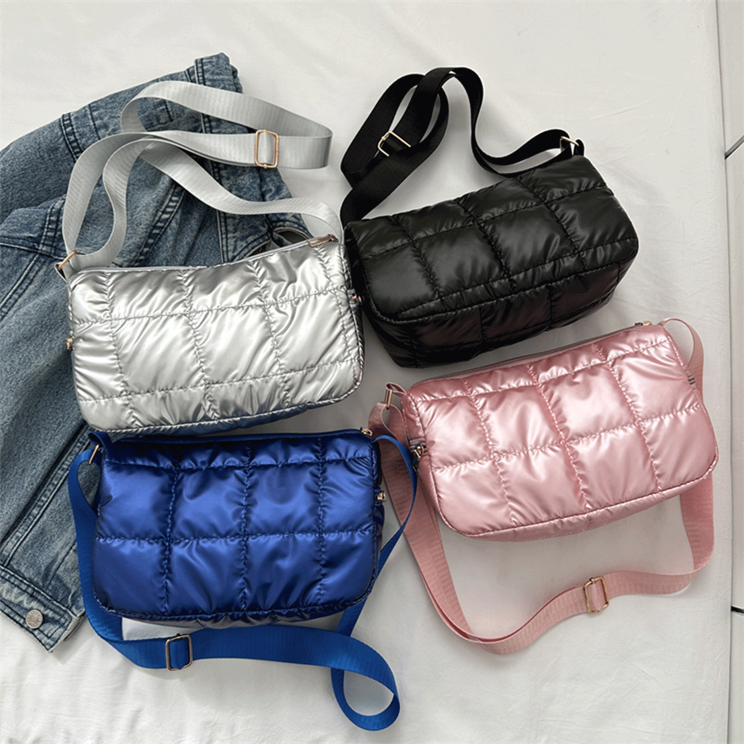 Winter New quilted Grid Small Square Puffer Crossbody Bag 14
