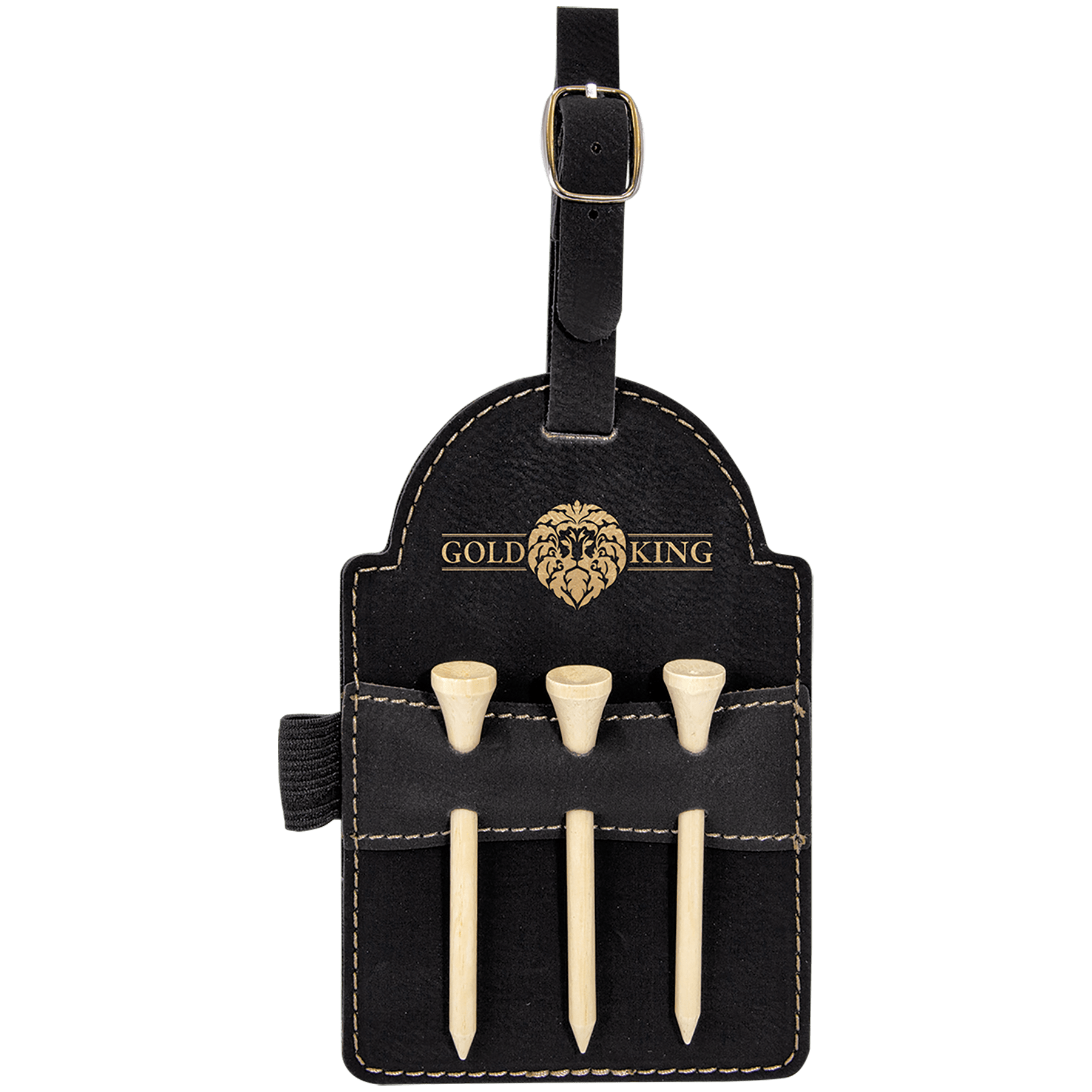 5" X 3 1/4" Laserable Leatherette Golf Bag Tag With 3 Wooden Tees 3