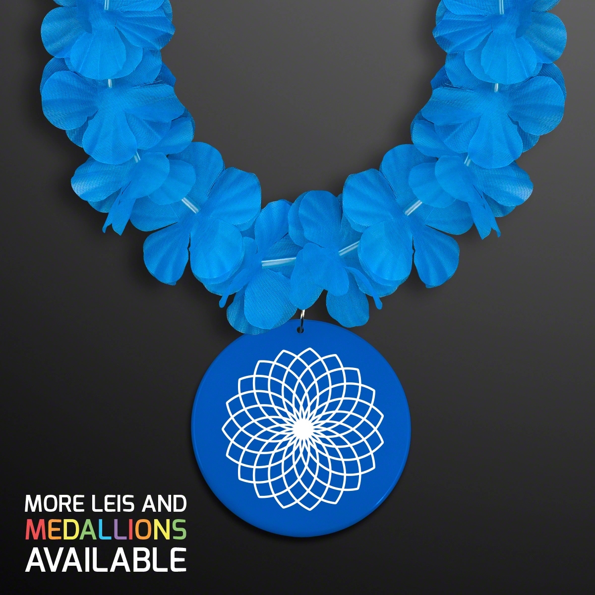 Blue Flower Lei Necklace with Medallion (Non-Light Up) 1