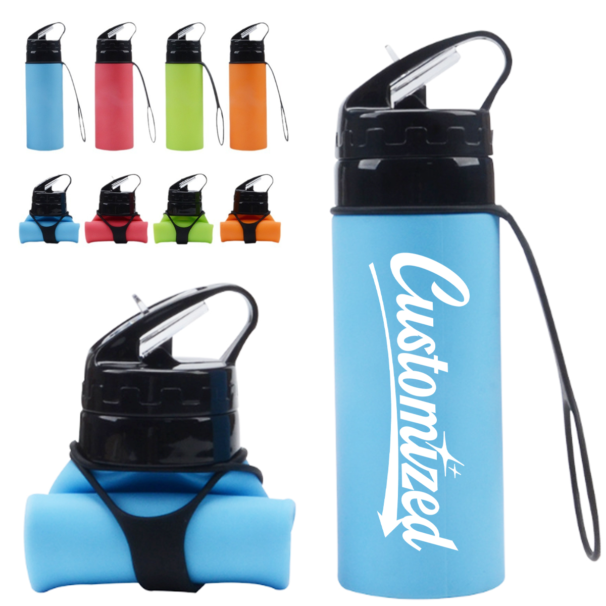 15Oz. Foldable Water Bottle with Flip Lid and Carry Strap 5
