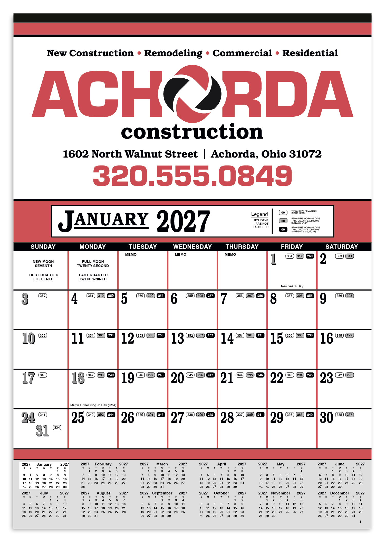 Skinner & Kennedy® Contractor's 12-Sheet Calendar 11
