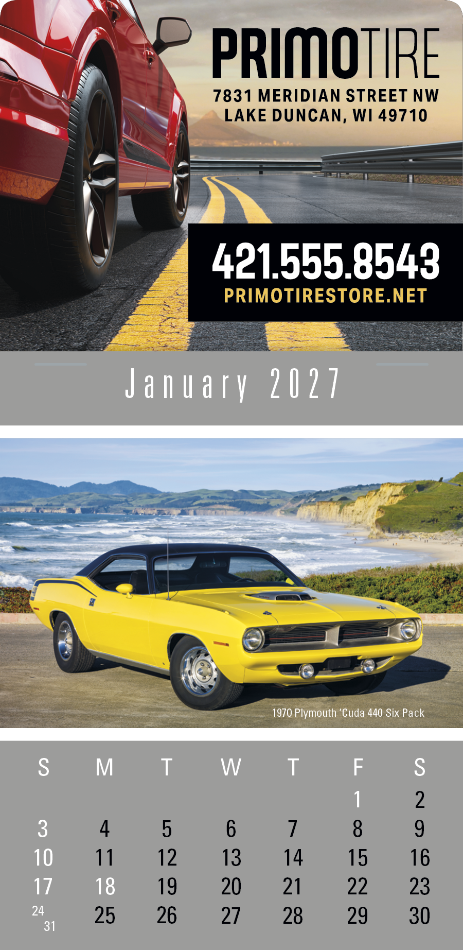 Triumph® Calendars Press-N-Stick Full-Color Header Cruisin’ Cars Calendar 34