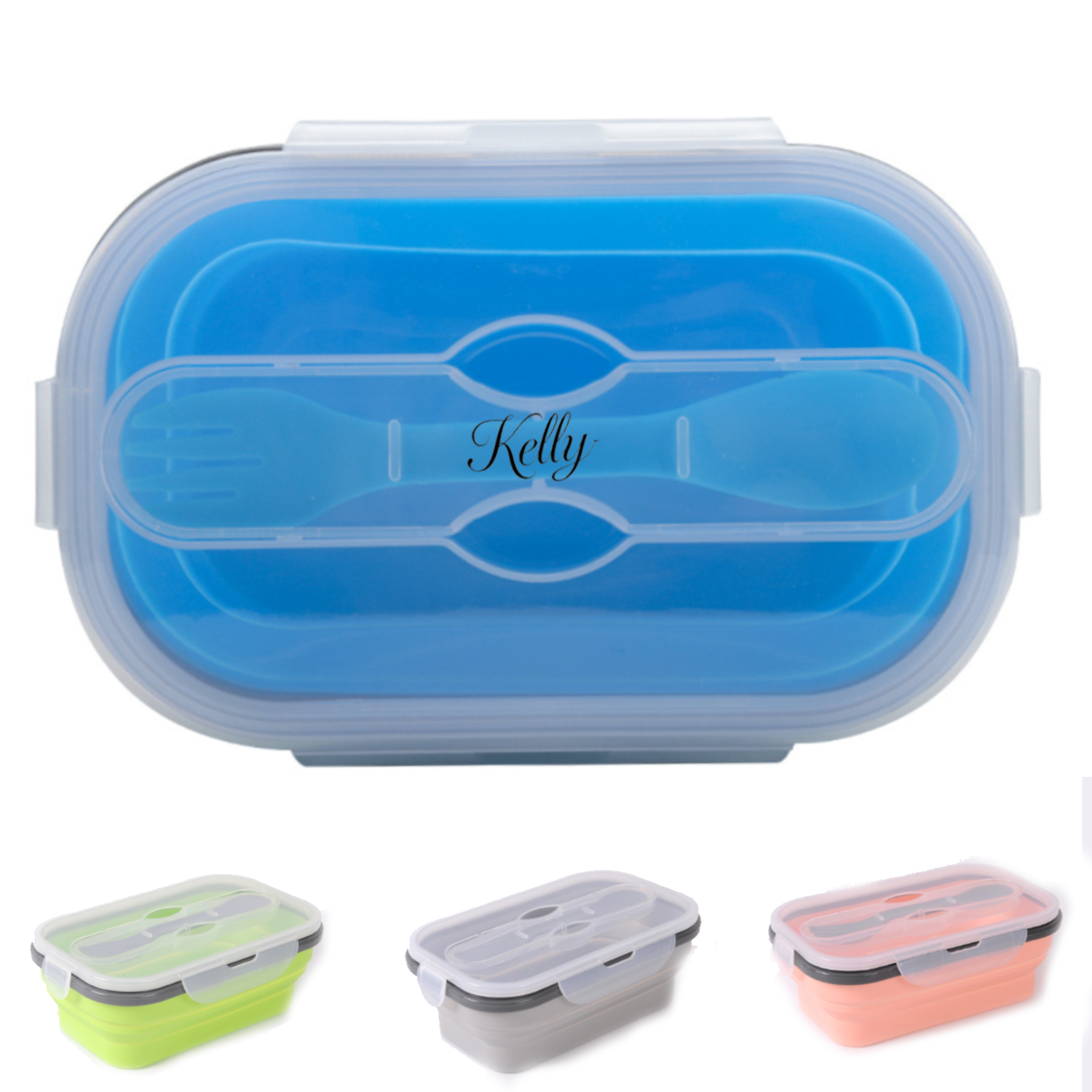 Collapsible Food Grade Silicone Lunch Bento Box w/ Fork 4