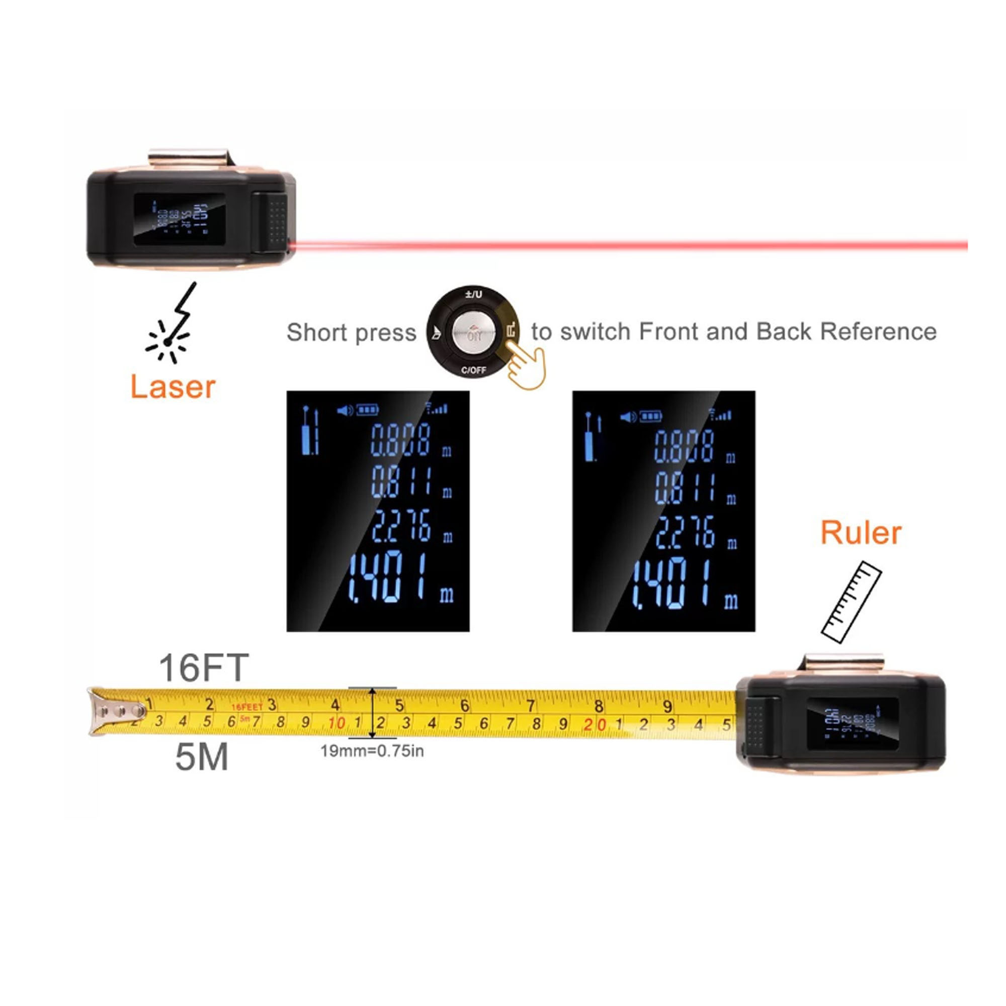 Laser Distance Measuring Tool 5m/40m with Area & Volume Features 2