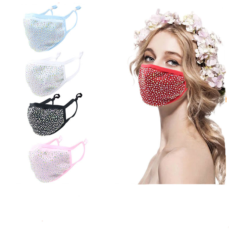 Bling Sequin Mask Crystal Masquerade Face Mask w/ Adjustable Ear Loop 2