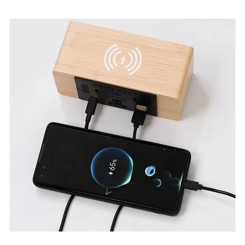 Wooden Digital Alarm Clock Wireless Charging 3