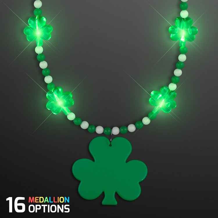 Pretty Light Up Shamrock Bead Necklace with Medallion 3