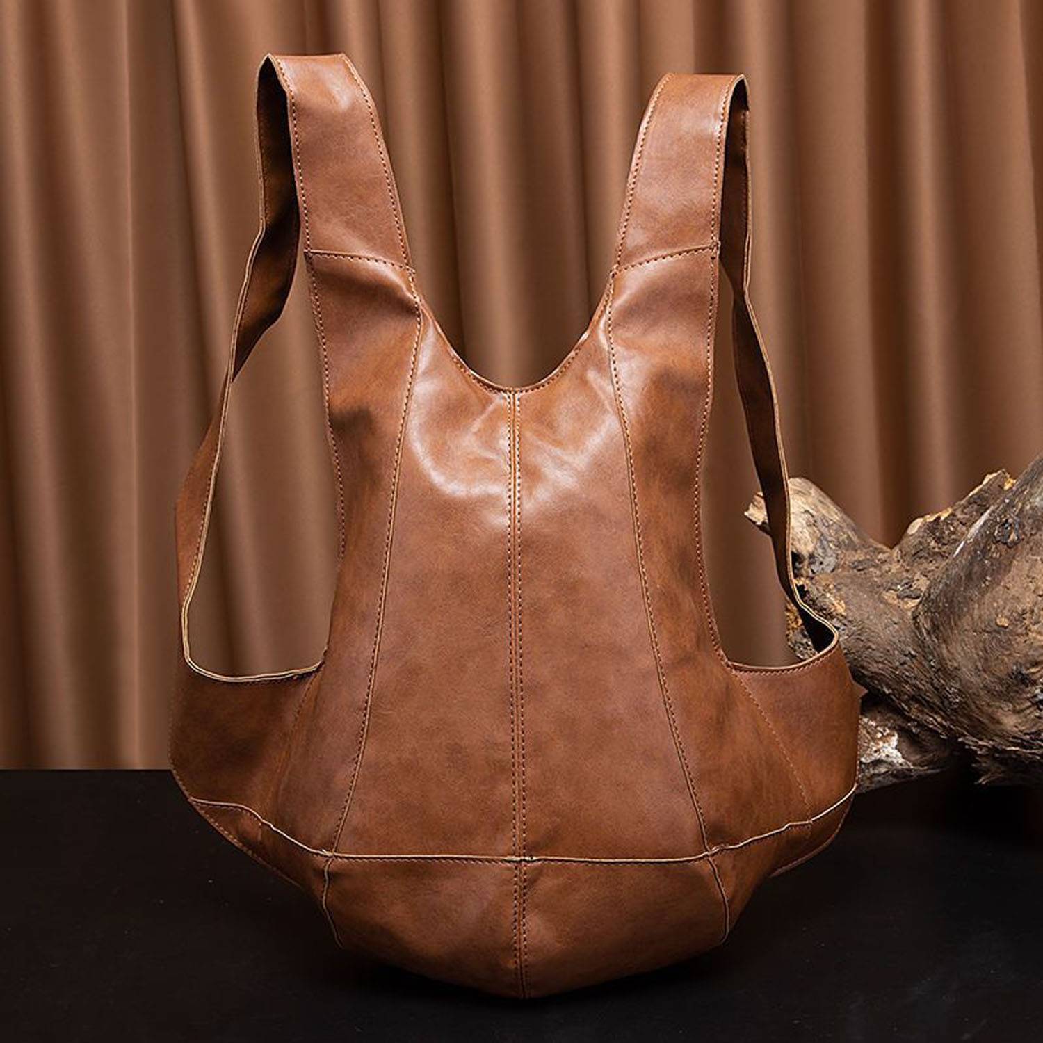 Waterproof Vintage Brown Faux Leather Bookbag backpack 5