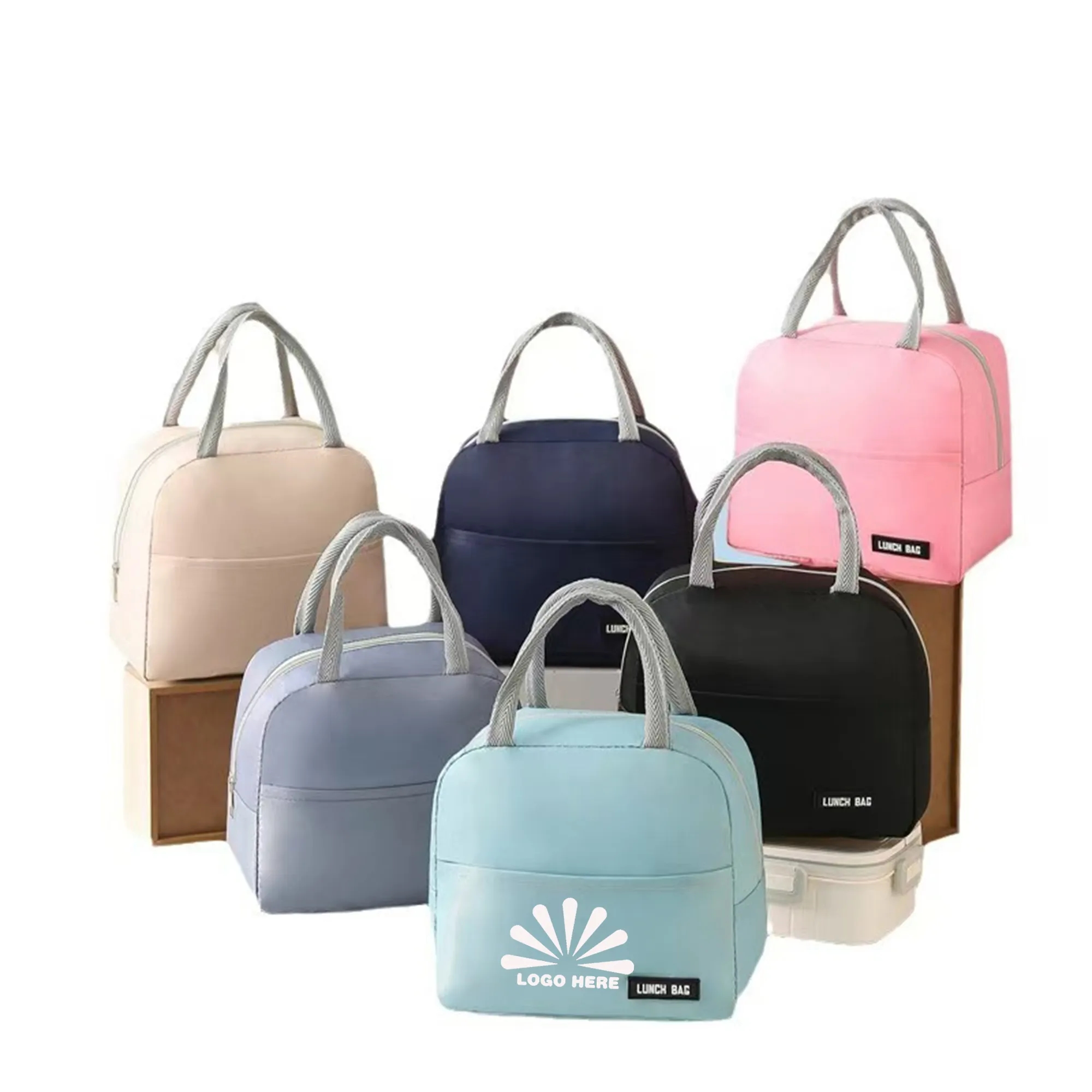 Solid color twill lunch bag can be customized with logo