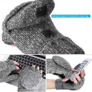 Wool Blend Crochet Convertible Fingerless Gloves with Mitte 5