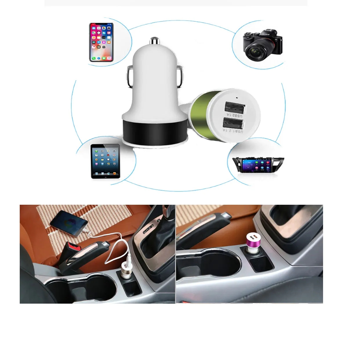 Portable Fast Charging Dual Smart Port USB Car Charger 4