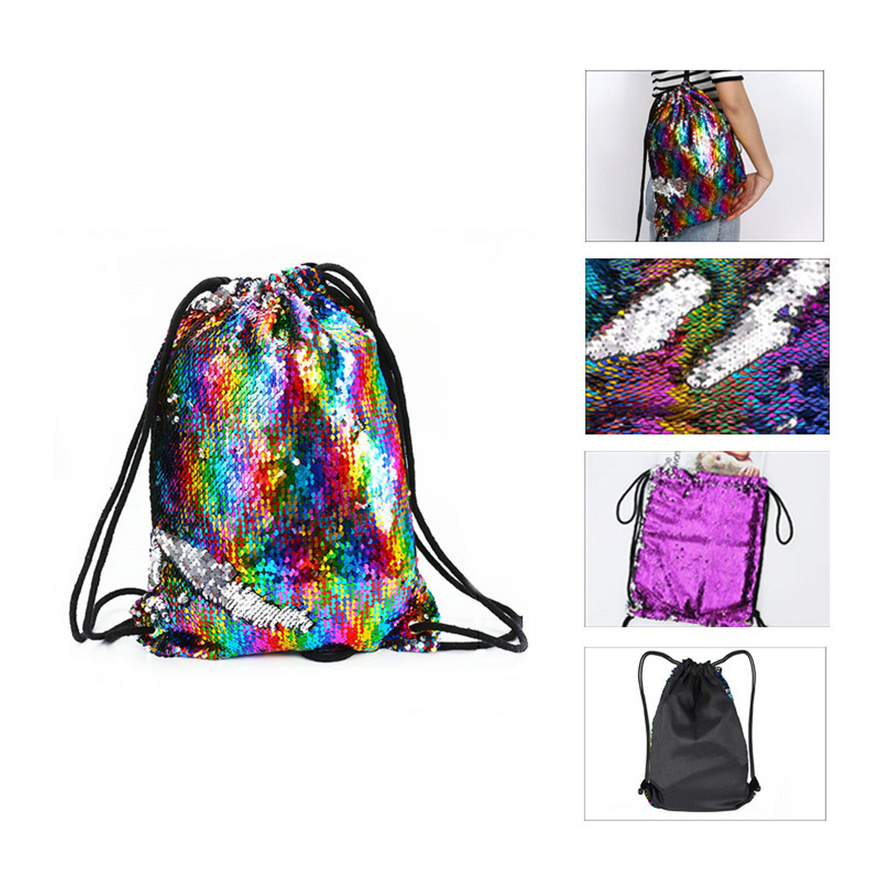 Sequin Drawstring Storage Backpack 2