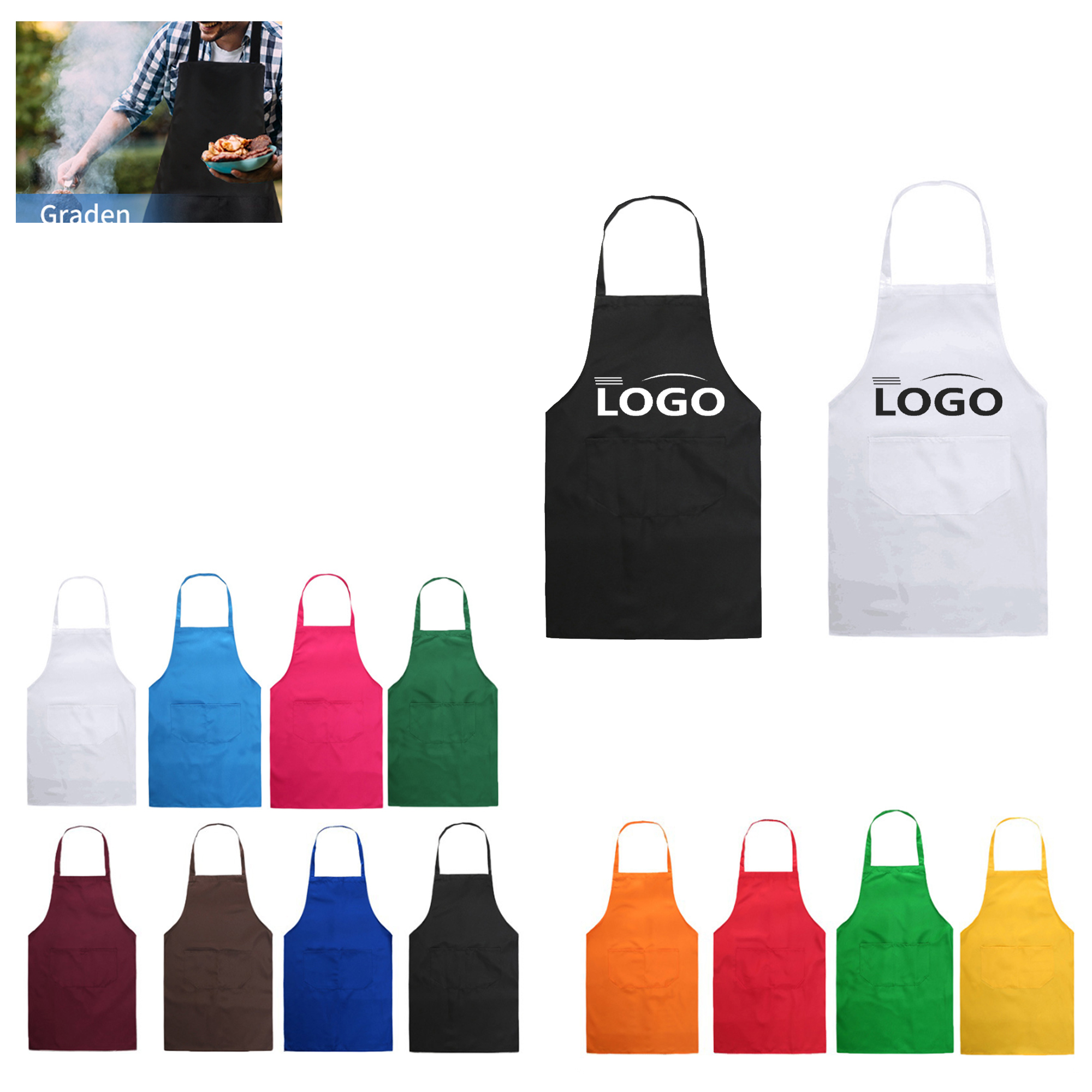 Customized Kitchen Polyester Apron With 2 Pockets 1