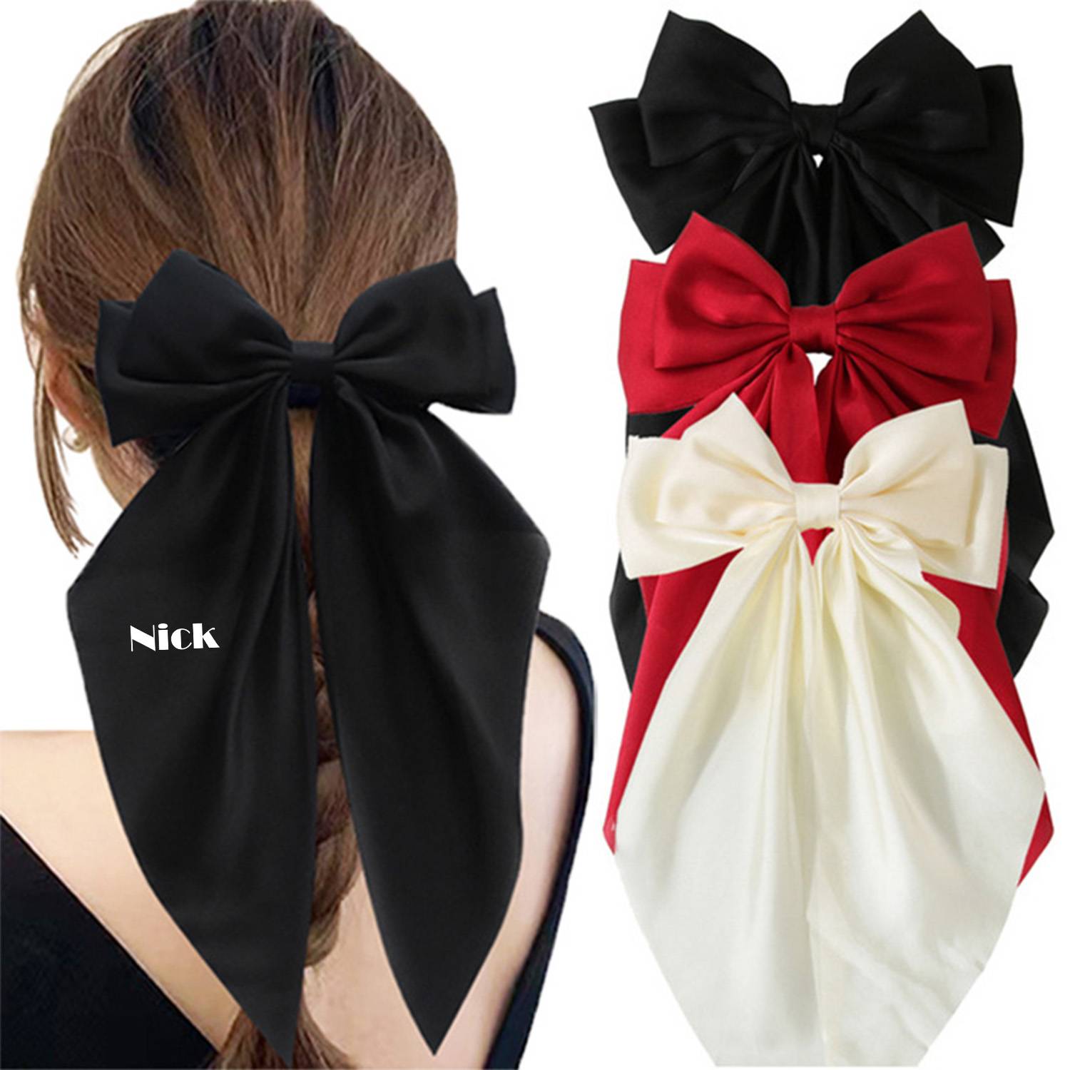 Solid Color Large Bow Hair Clip 2