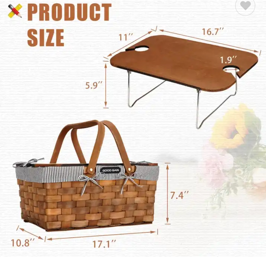Woodchip Picnic Basket with Portable Wine Table 2