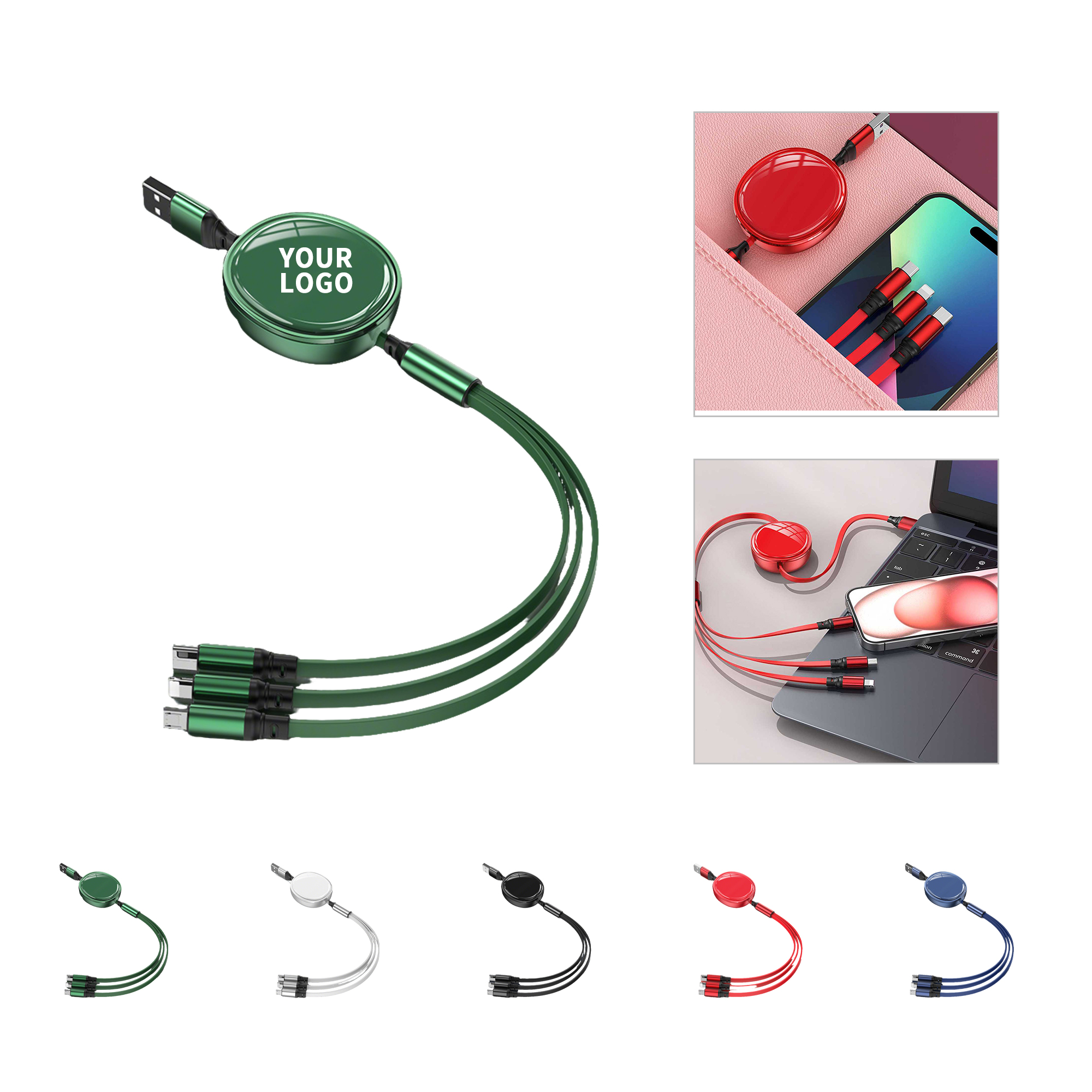 Retractable Three In One Charging Cable Adjustable Length 5