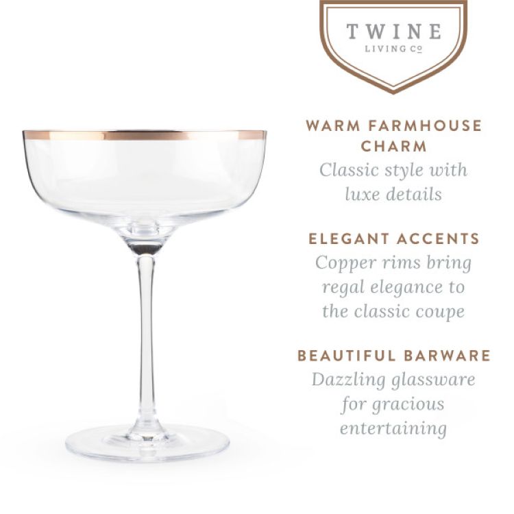 Twine Living® Copper Rim Crystal Coupe, set of 2 8