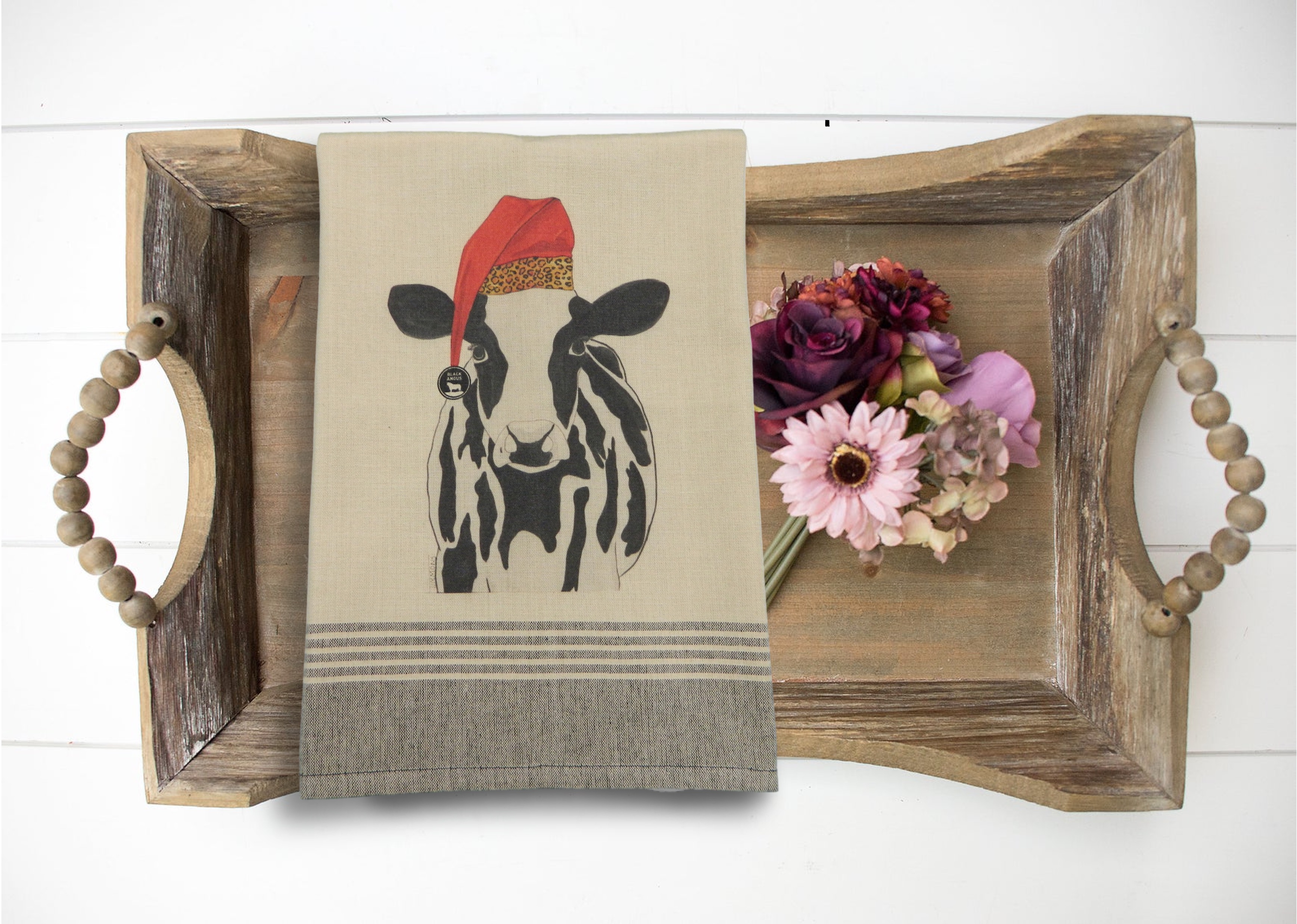 Black/Tea Dyed Plaid Kitchen Towel with Custom Print 6
