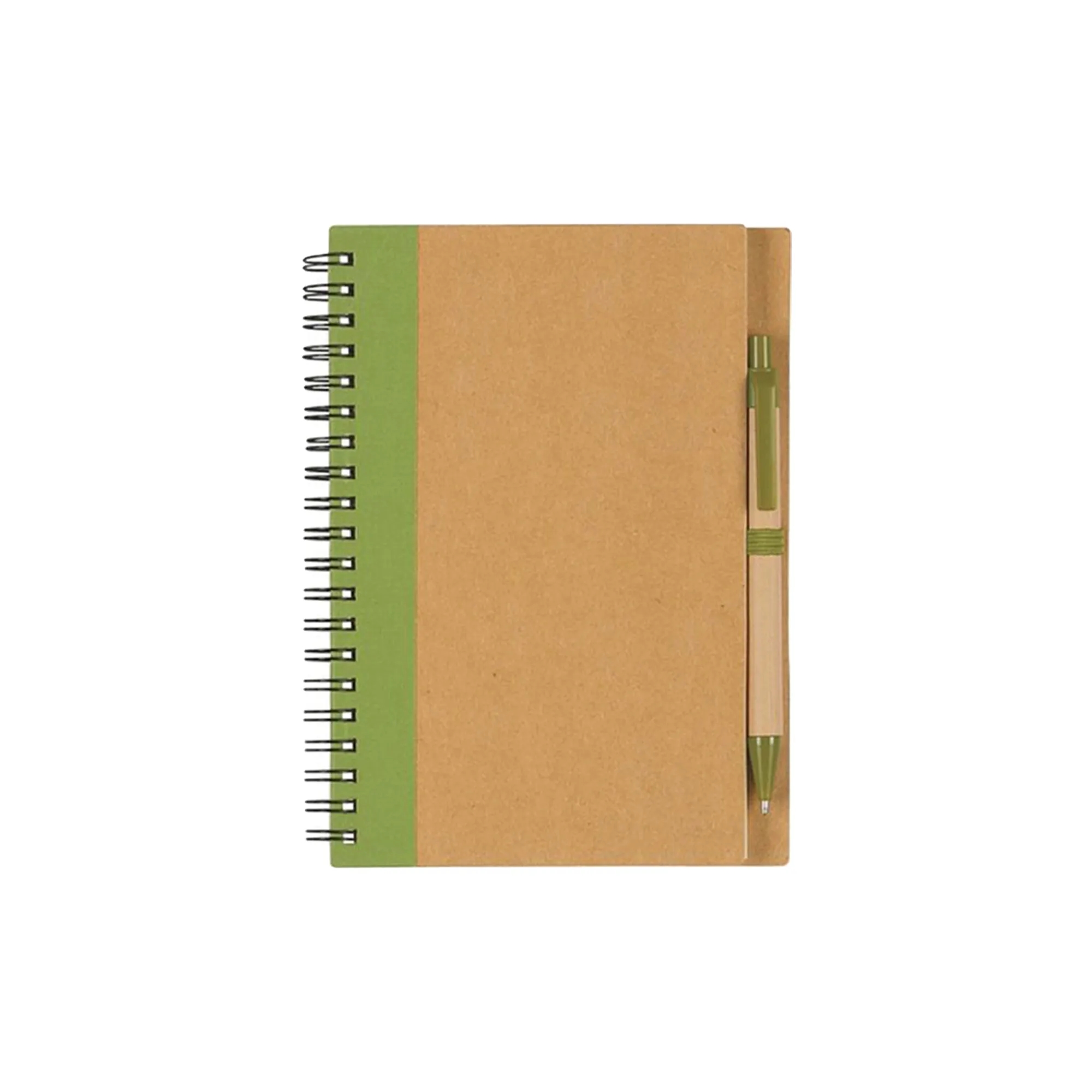 5" x 7" Soft Cover Kraft Spiral Notebook With Pen In Holder 8