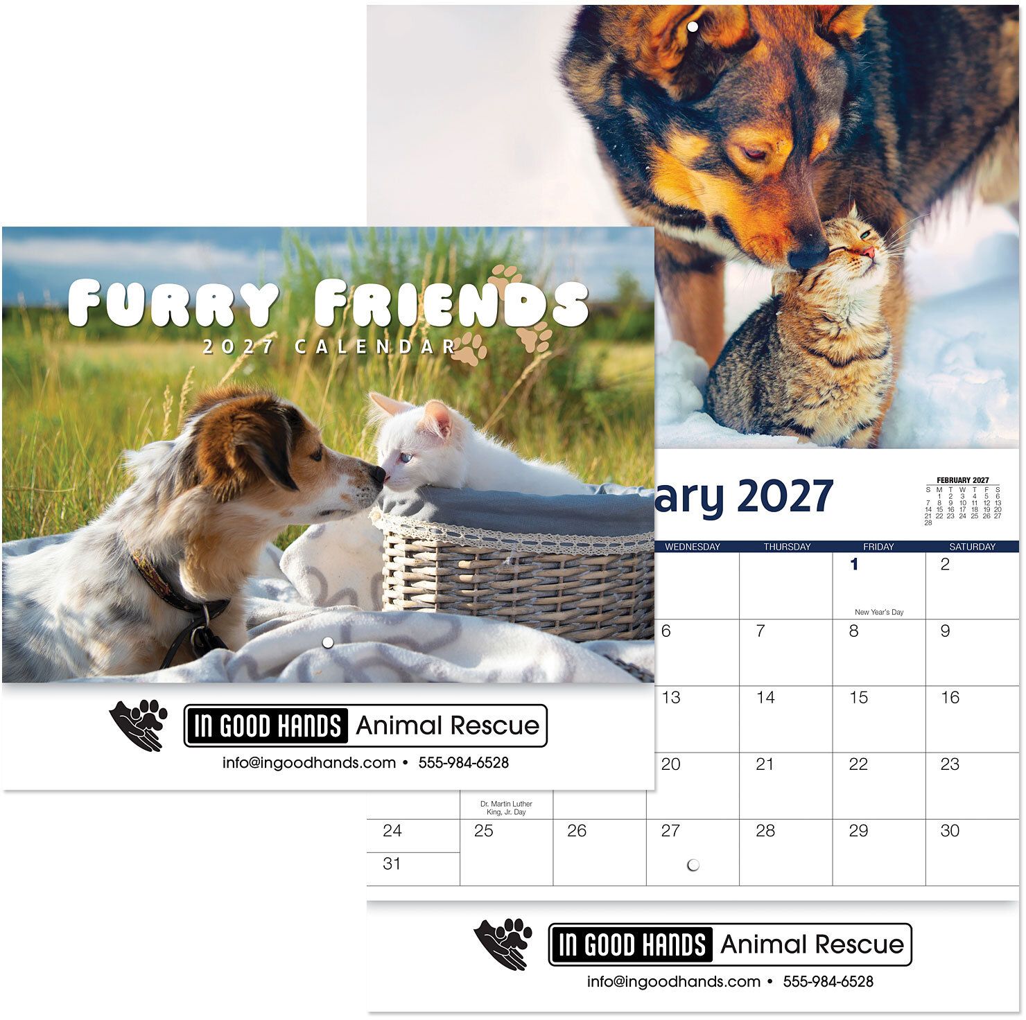 FURRY FRIENDS STAPLED WALL CALENDAR