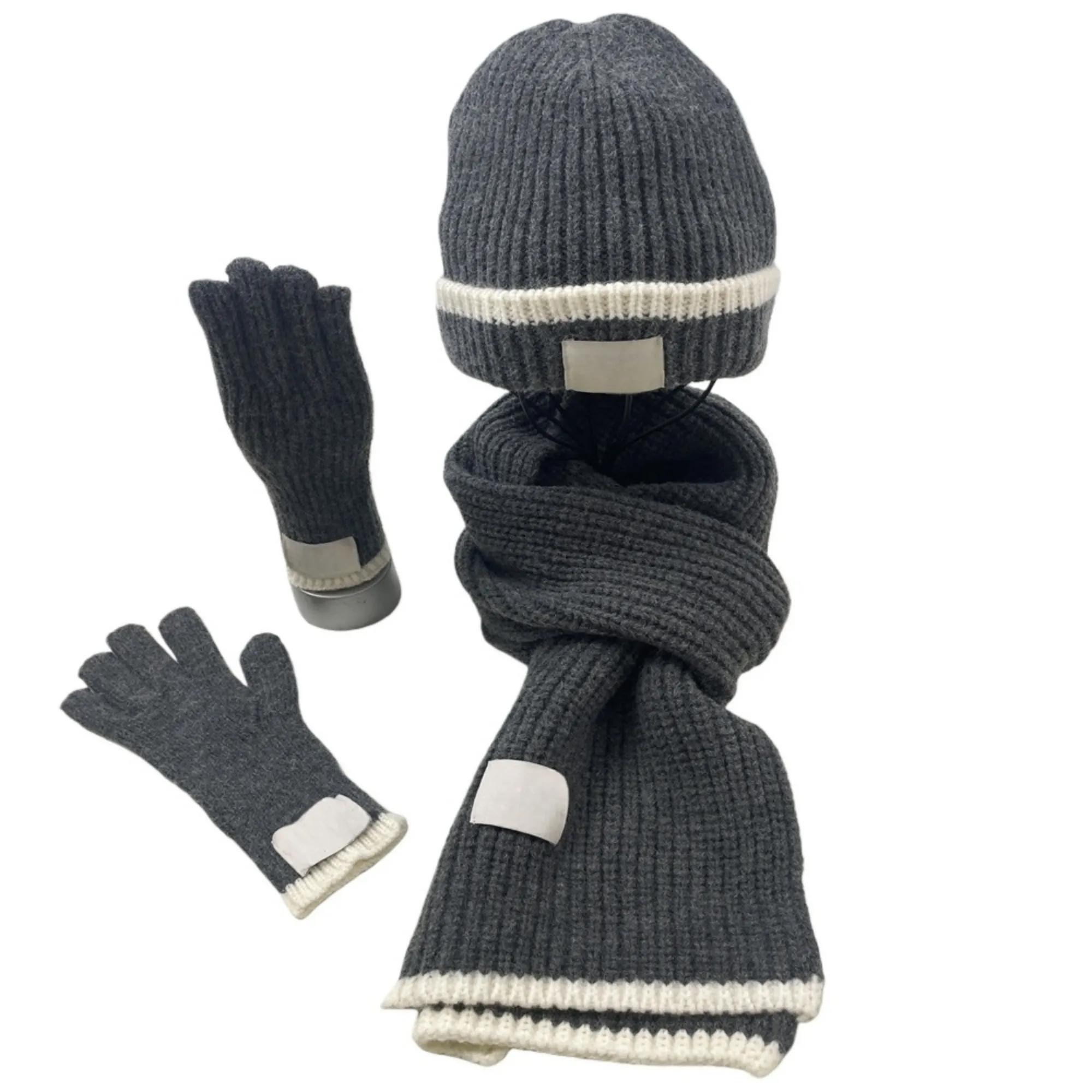 Winter Knit Scarf Hat Gloves Set 3
