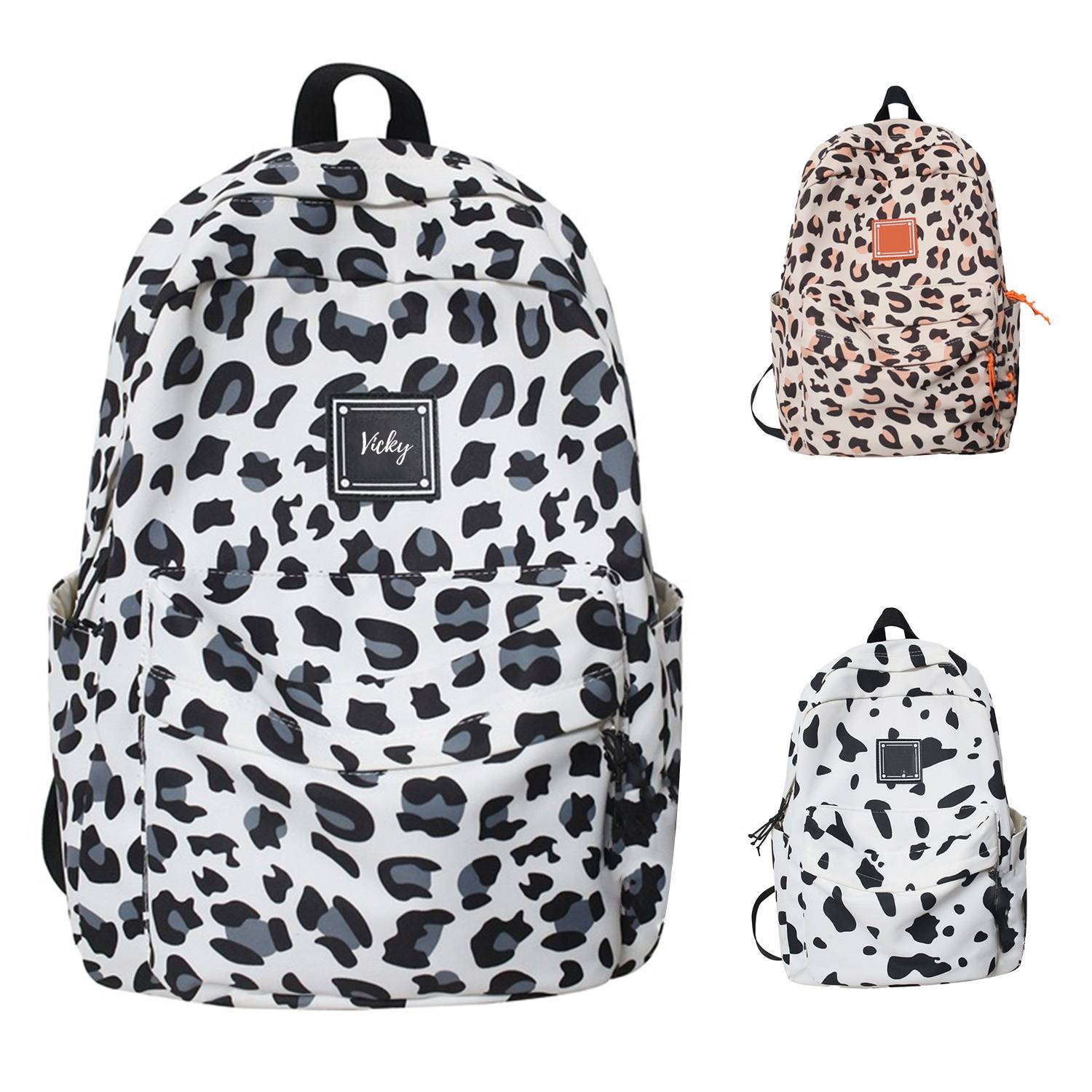 Nylon Leopard Print Backpack Schoolbag 4