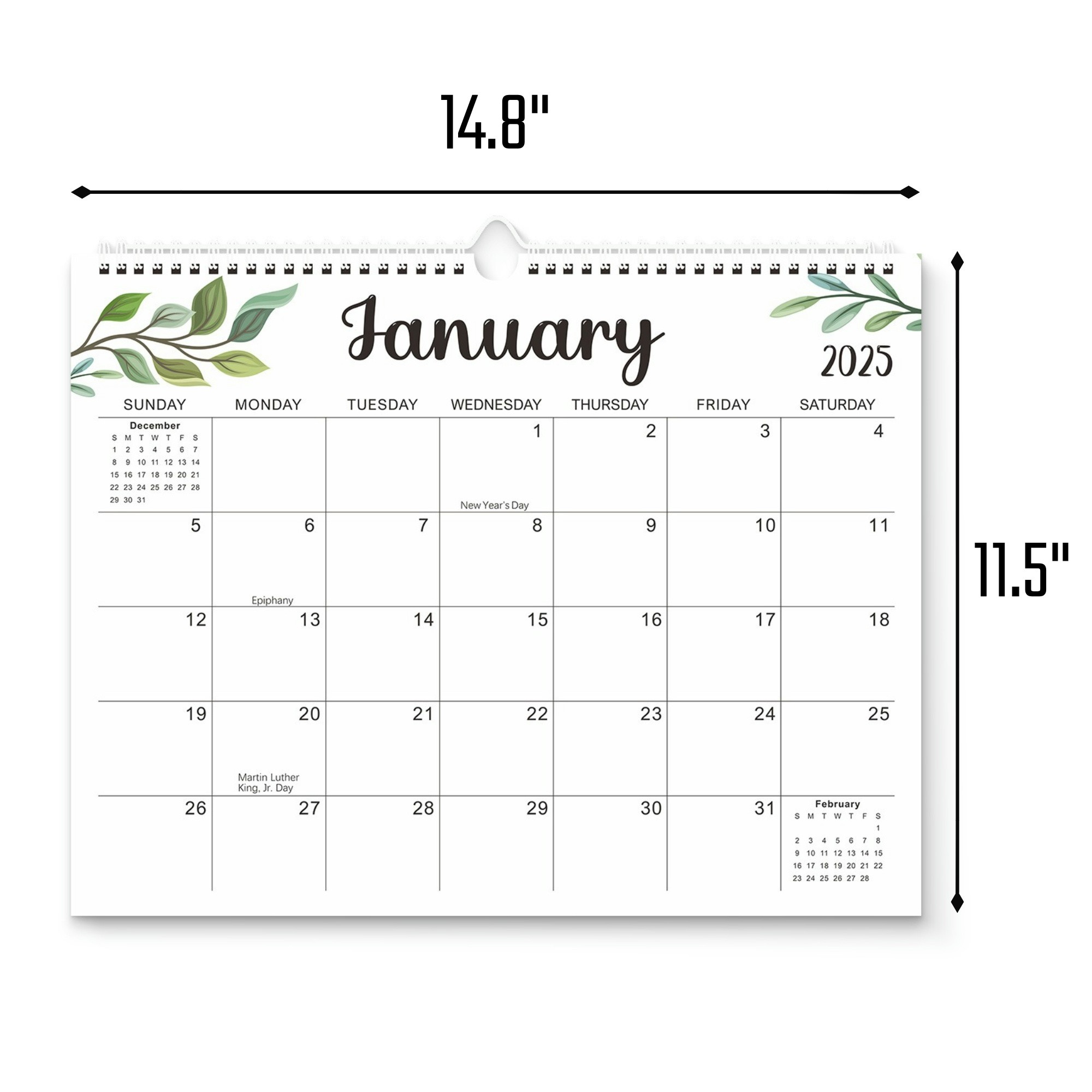 18 Months 14.8"*11.5" Leaves Wall Calendar From Jan 2025 To June 2026 5