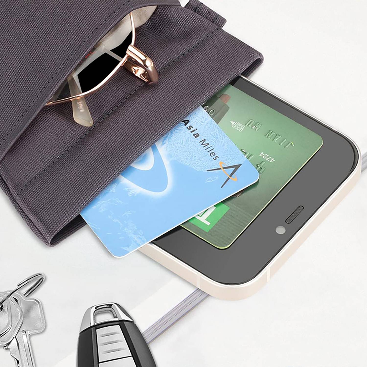 PU Leather Two Pocket Eyeglass Pouch w/ Carrying Strap 5