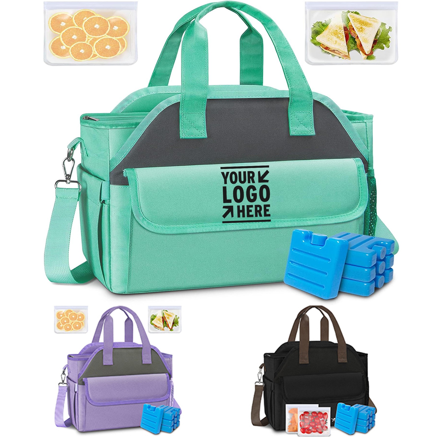 Women Adult Leakproof Removable Shoulder Strap Insulated Multi-Pocket Cooler Tote Lunch Bag 3