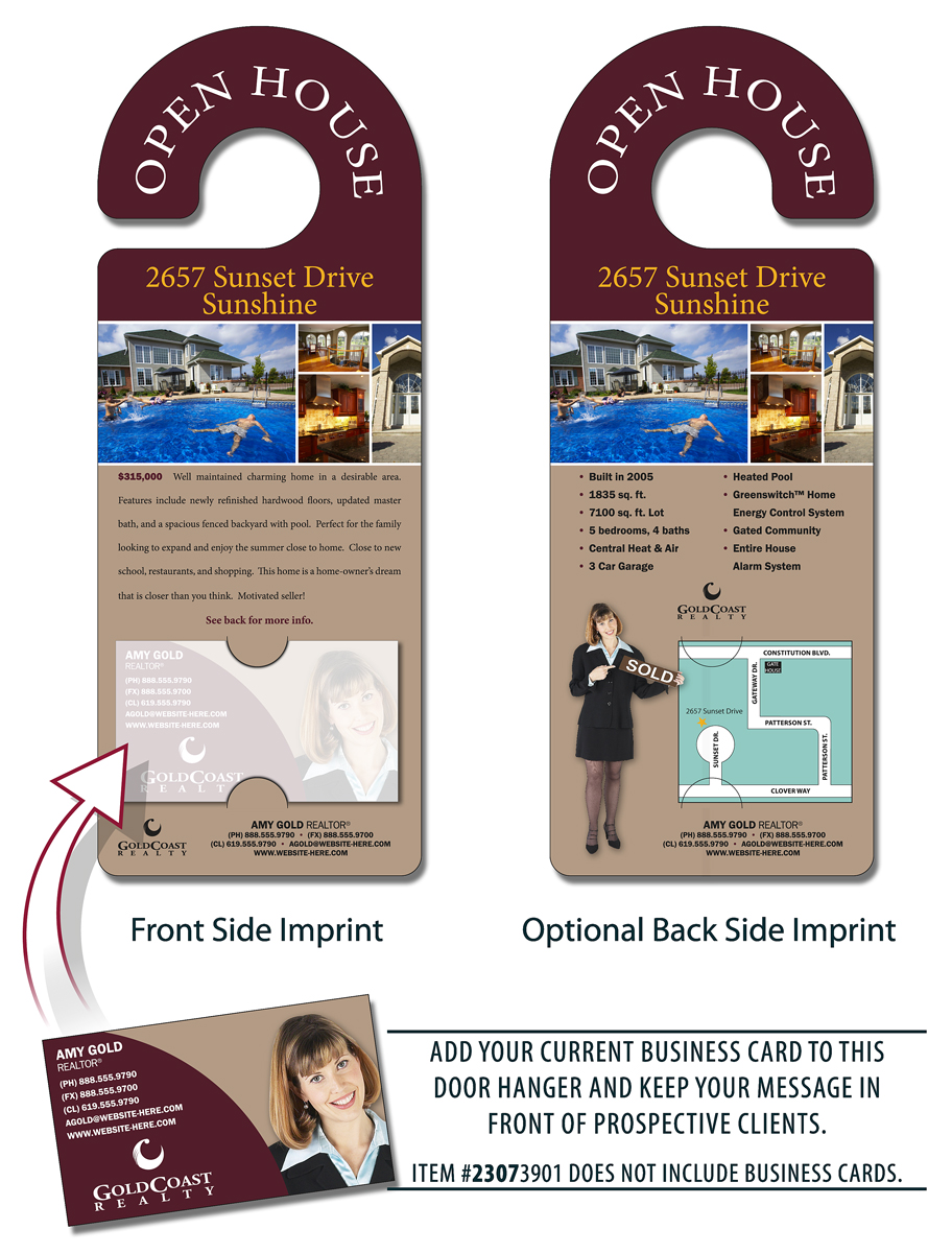 Real Estate Door Hanger - 4x10.5 Round Handle Door Hanger with Business Card Insert 2