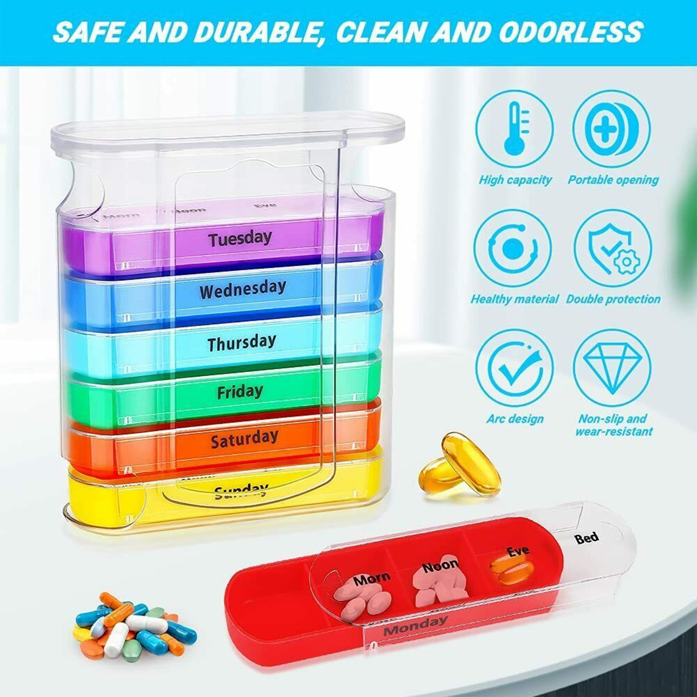 Pp 7-Day Pill Organizer With Color-Coded Compartments For Easy Medication Management 3