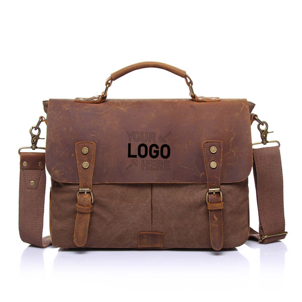 Genuine Leather Canvas Vintage Shoulder Bag 7
