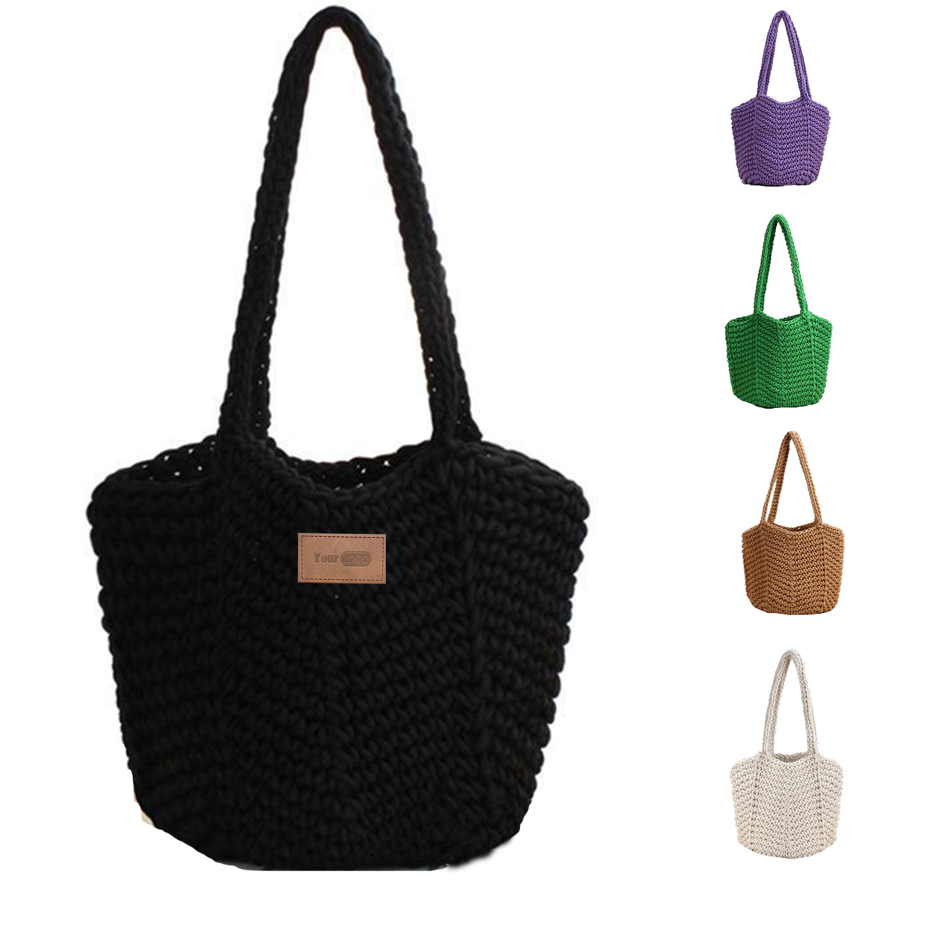 Jute Women Cotton Knitted Tote Bag Mesh Beach Bag, custom tote bag with logo imprint 3