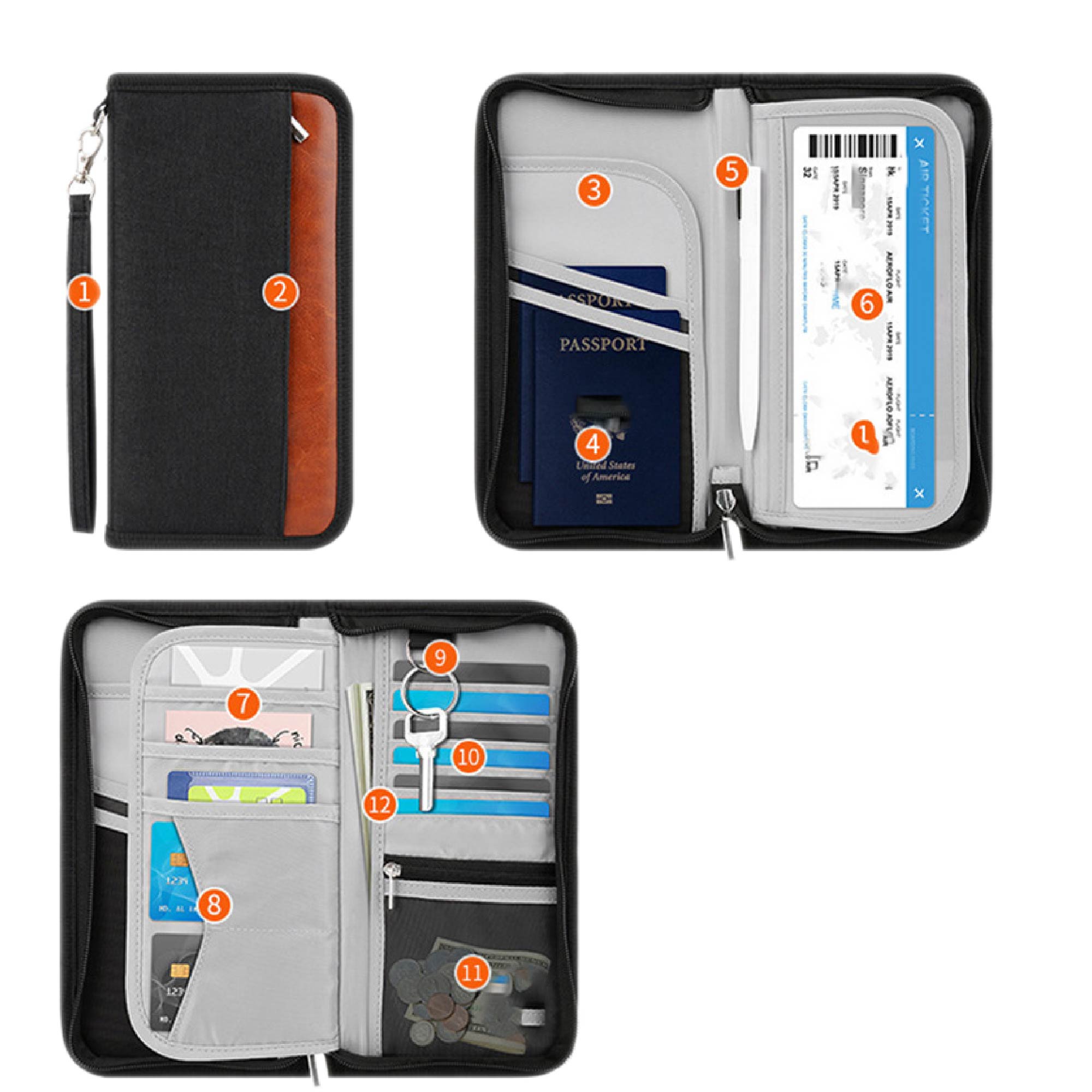 Zippered Document Case Passport Wallet 3