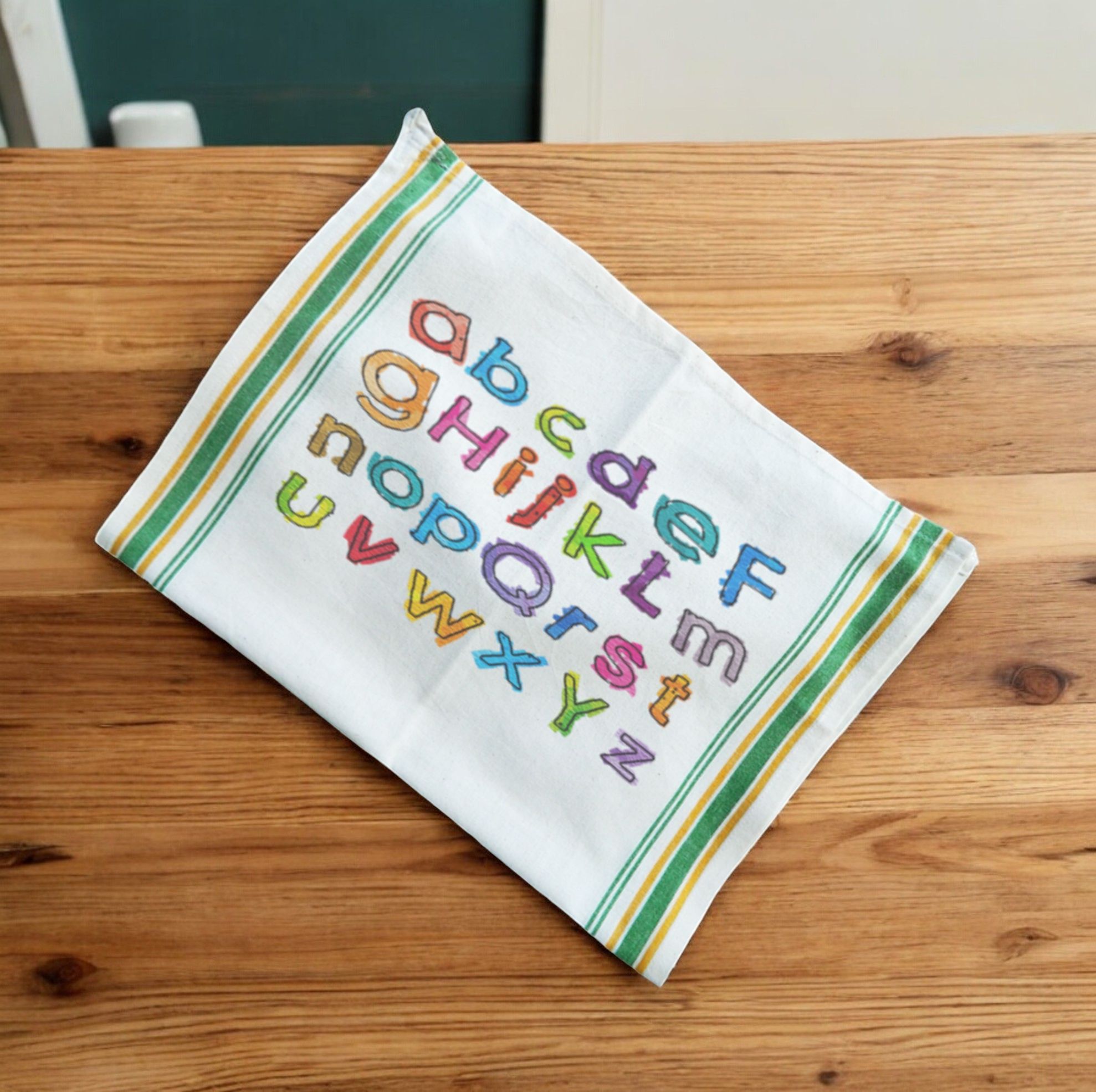Vintage Stripped Kitchen Towel - Green / Yellow Stripe 5