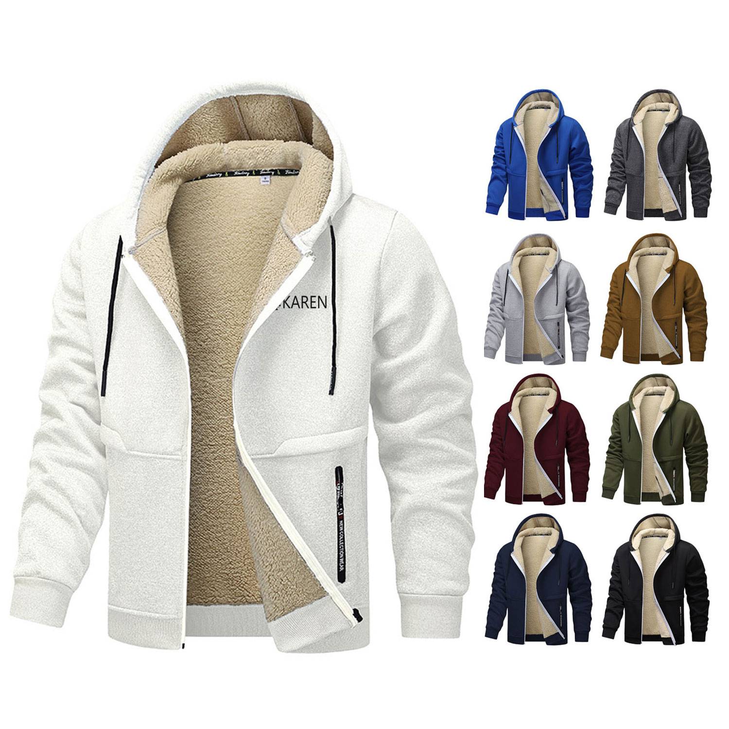 Men Windproof Fleece Lined Heavyweight Hooded Jacket 1