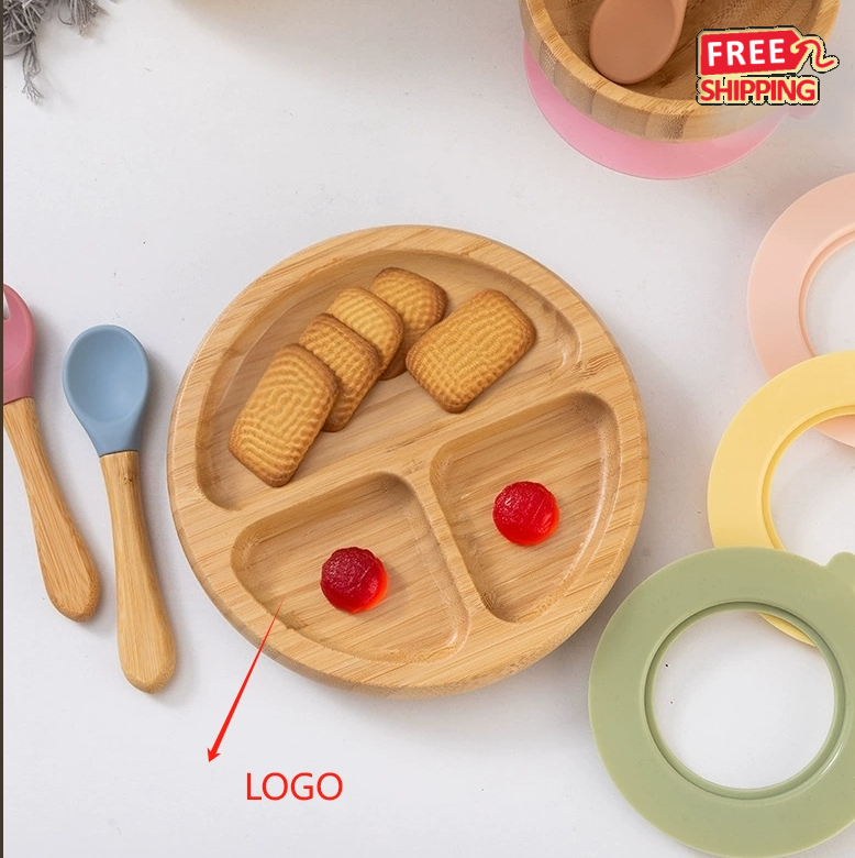 Wholesale Bamboo Divided Suction Plates for Toddlers Eco Friendly Baby Feeding Dish 2