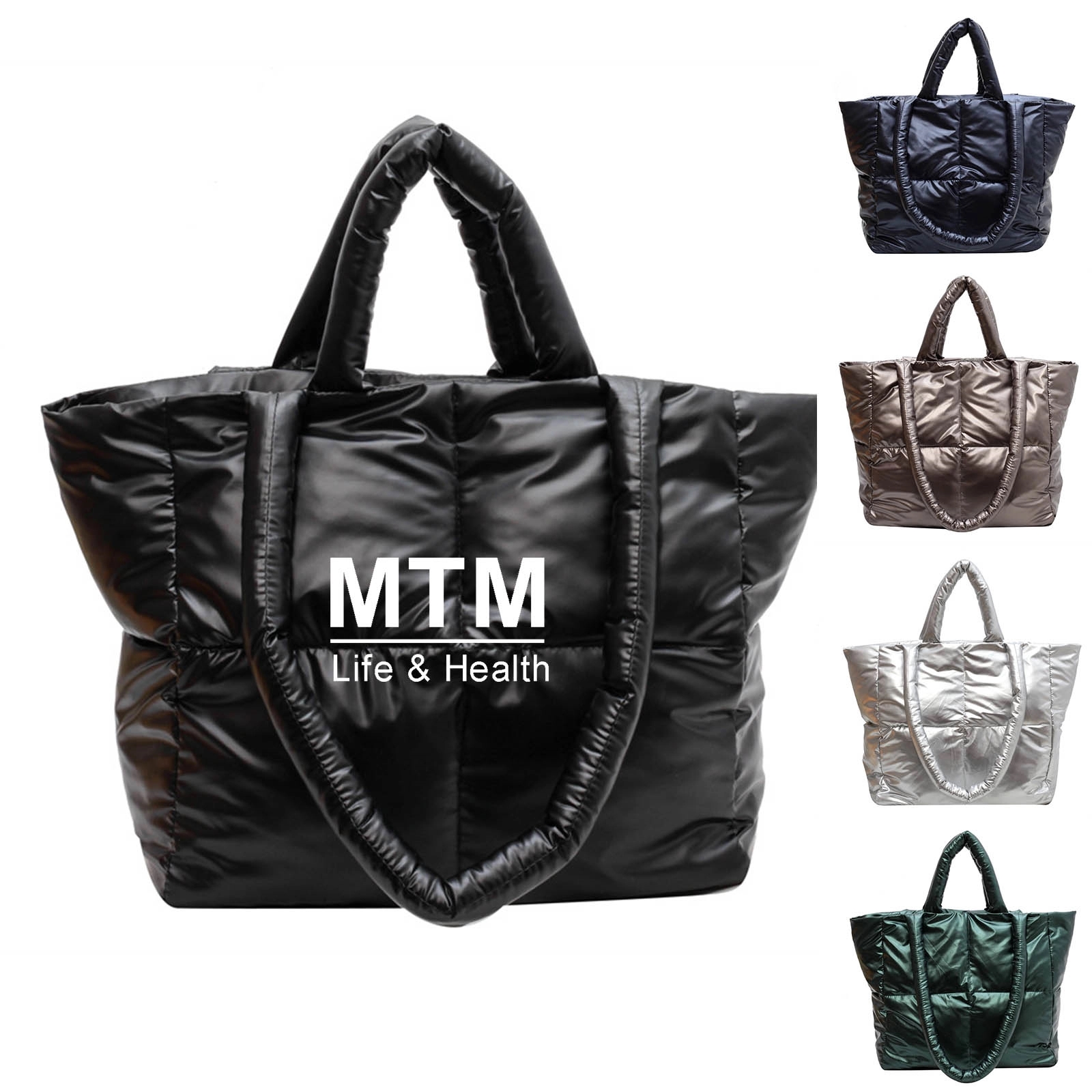 Quilted Puffer Down Cotton Winter Tote Bag 1