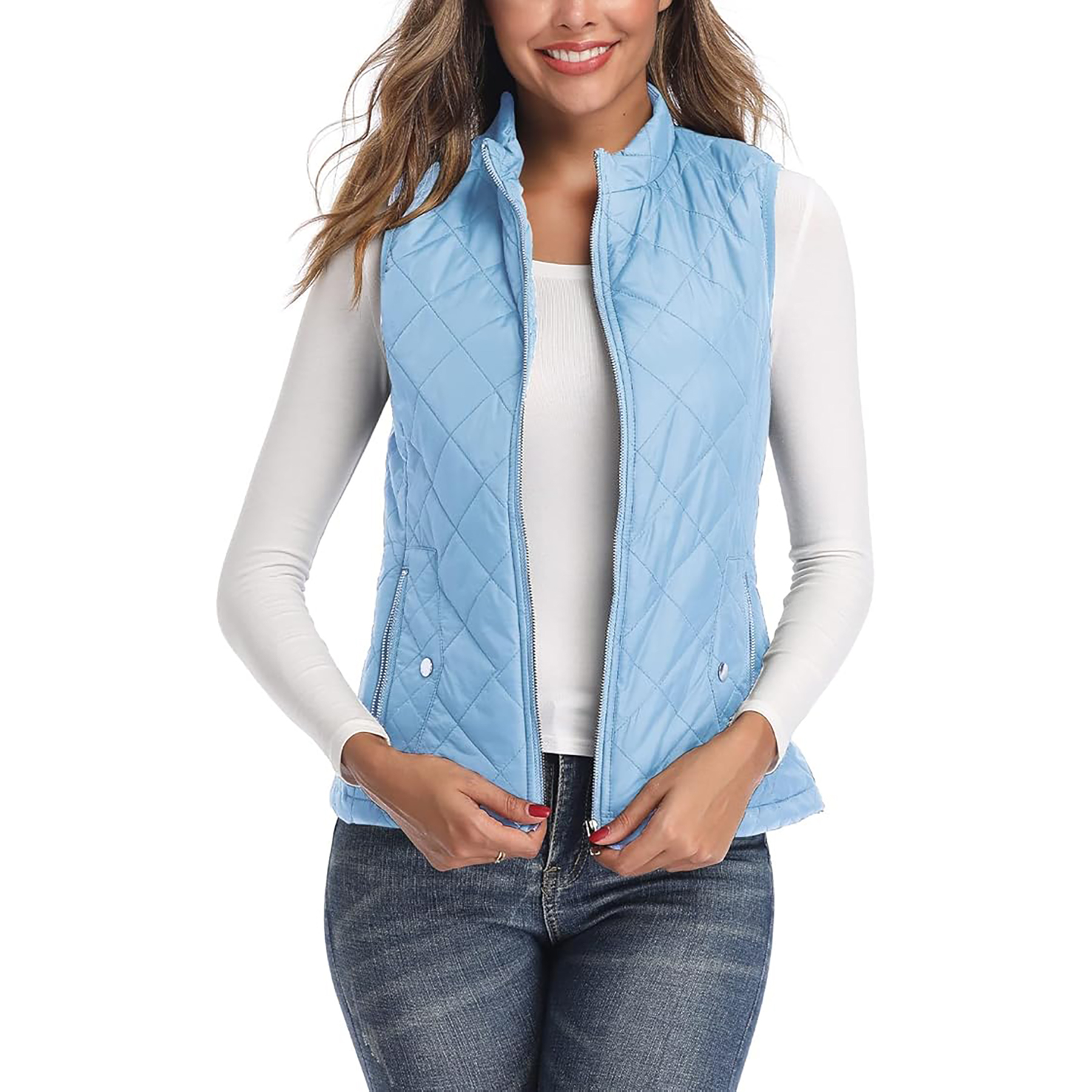 Women's Stand Collar Lightweight Zipper Quilted Vest 13