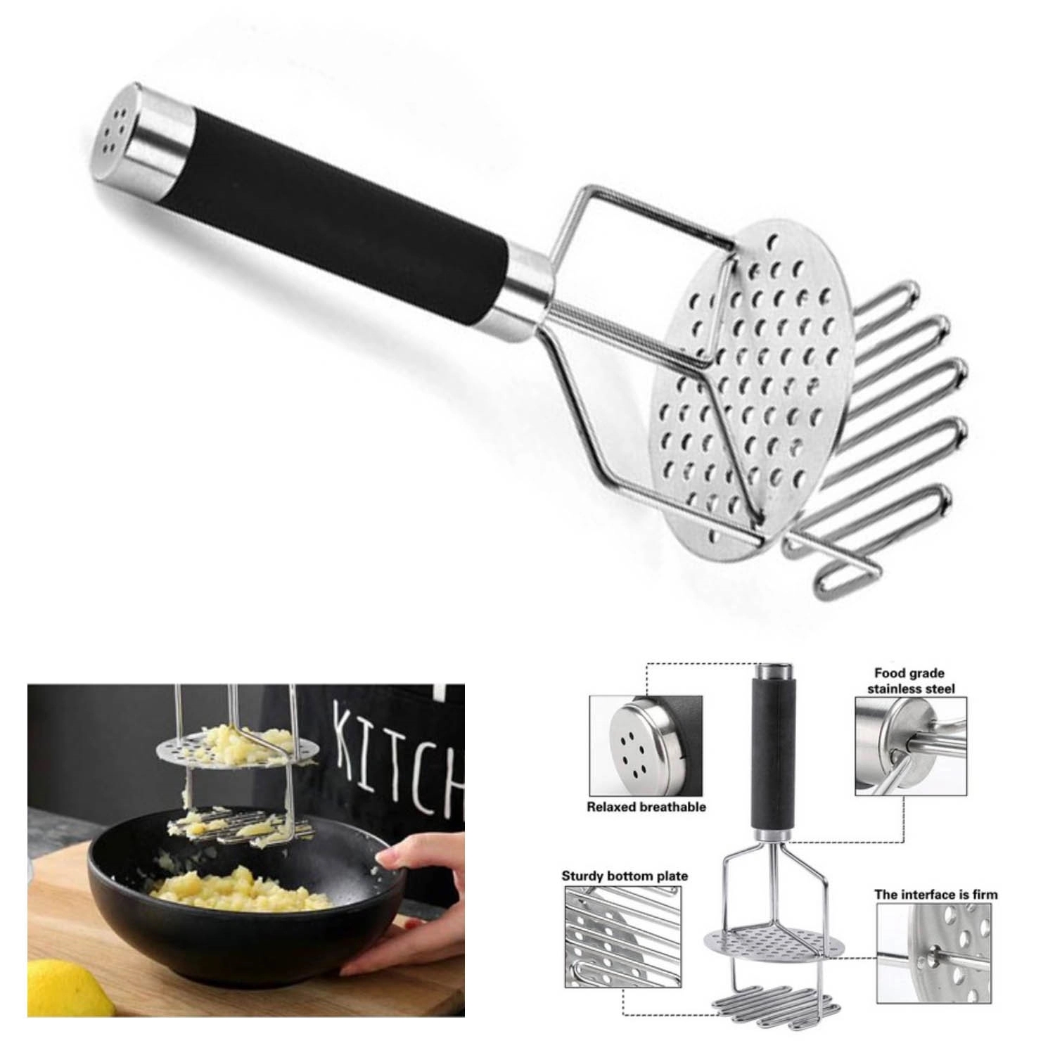 Stainless Steel Dual-Press Potato Masher 3