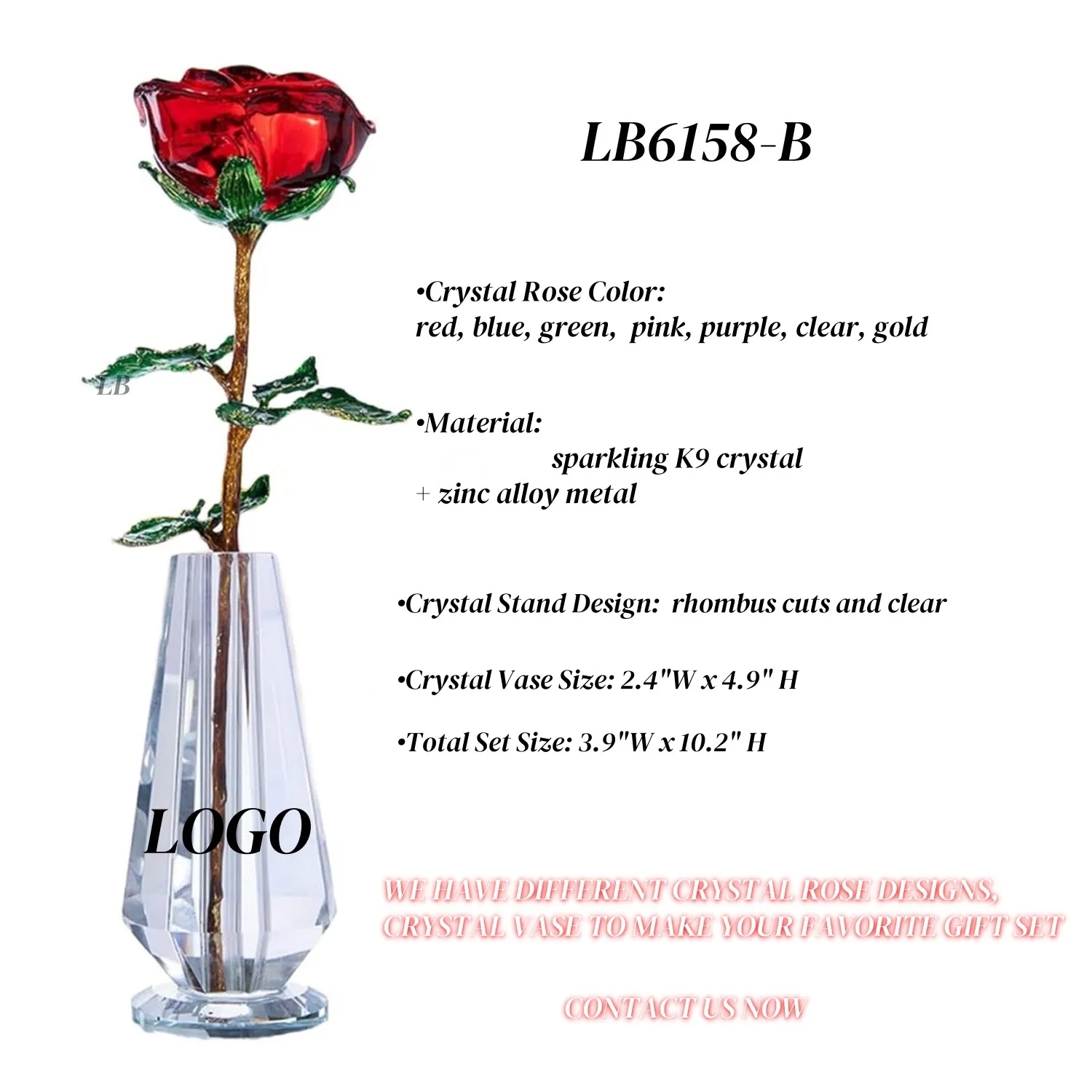 Long Stem Crystal Rose with Vase Romantic Gifts for Her 6