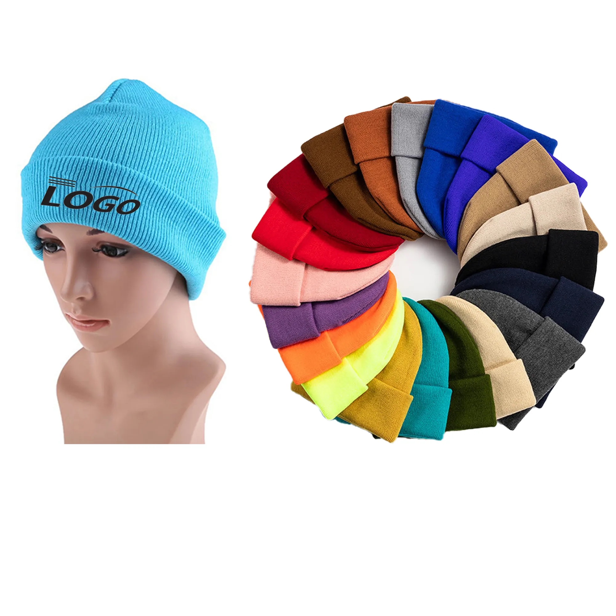Acrylic Winter Knitted Beanie Hat MOQ 50PCS 4