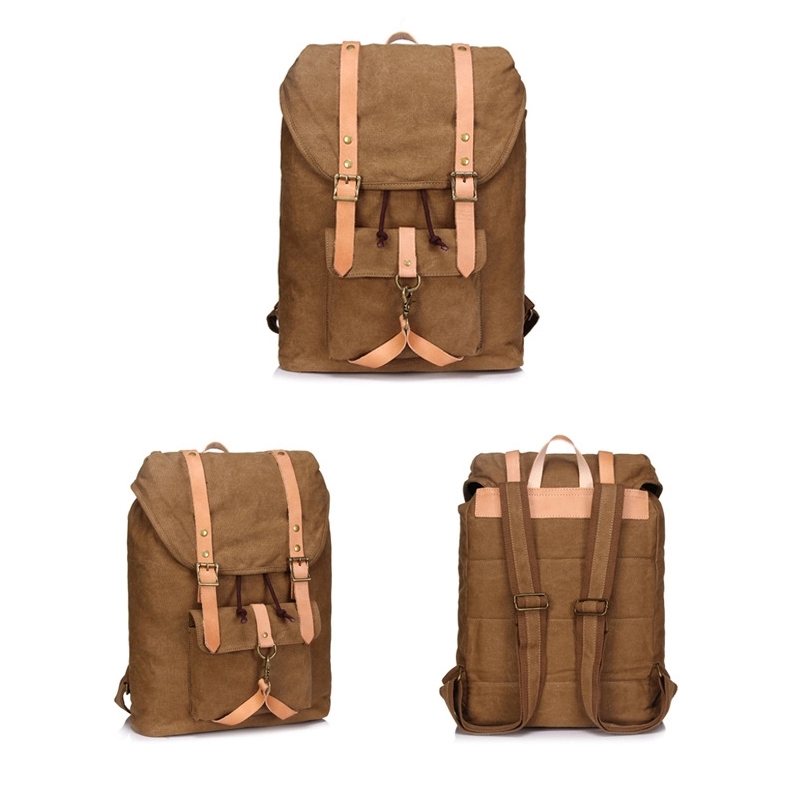 Vintage Canvas Leather  Drawstring Backpack 6