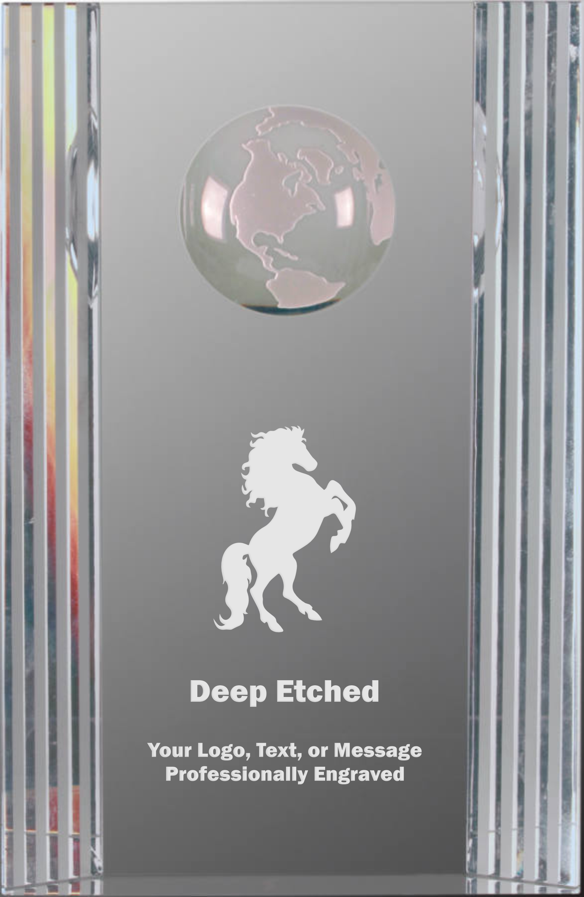 6 1/2" Clear Crystal Rectangle Award with Globe Etching