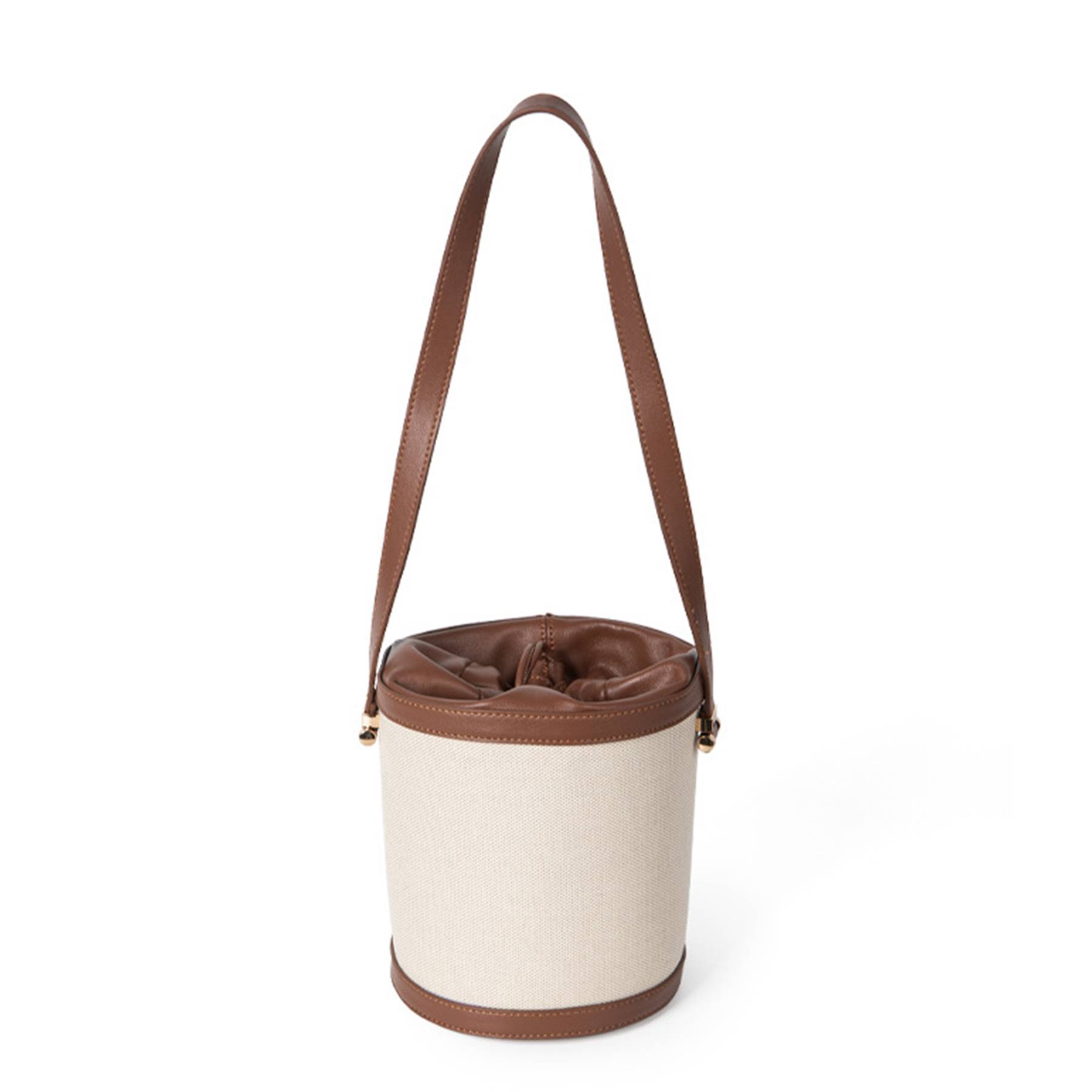 Contrasting canvas-paneled bucket shoulder bag 3