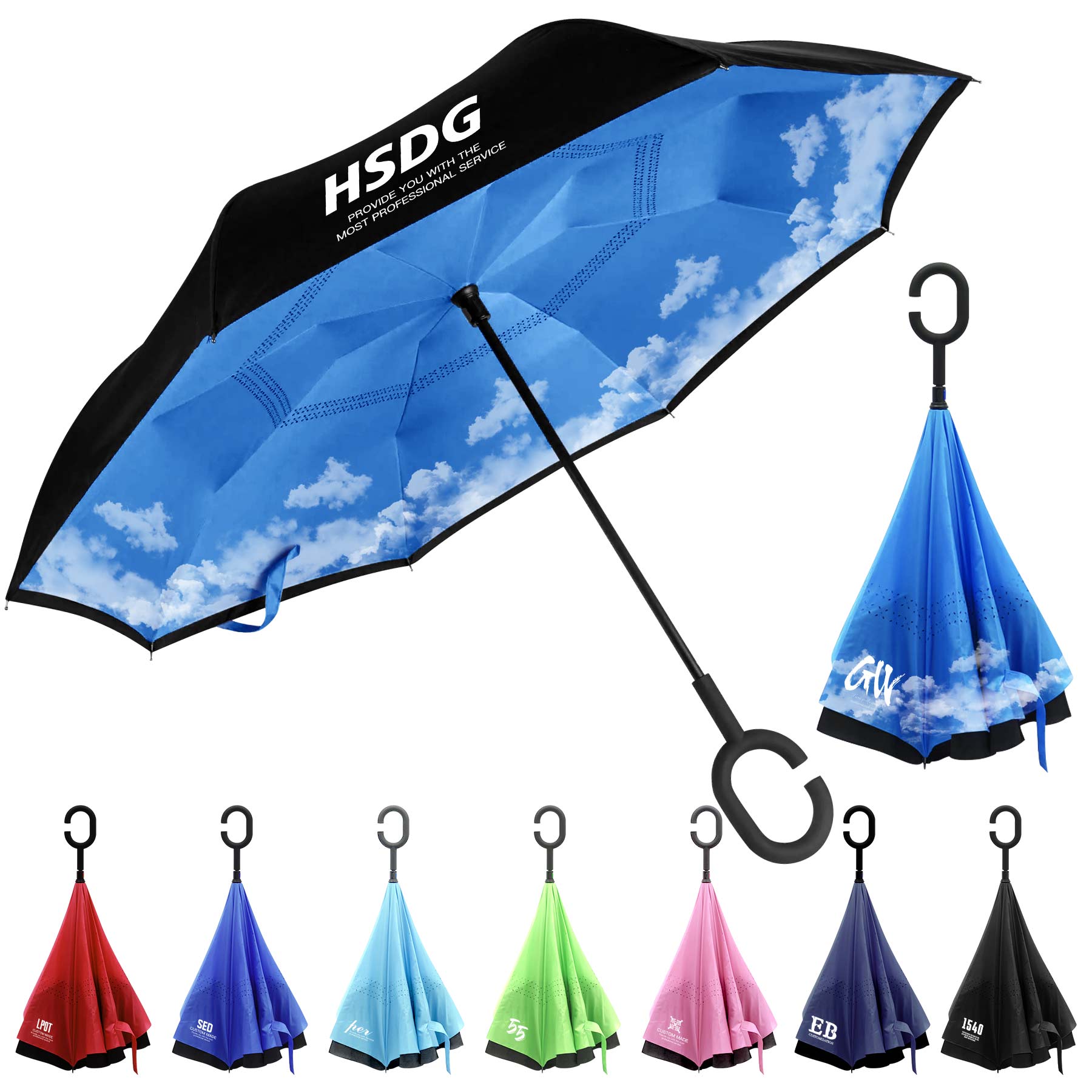 Inverted Reverse Upside Down Umbrella with C-Shaped Handle 1