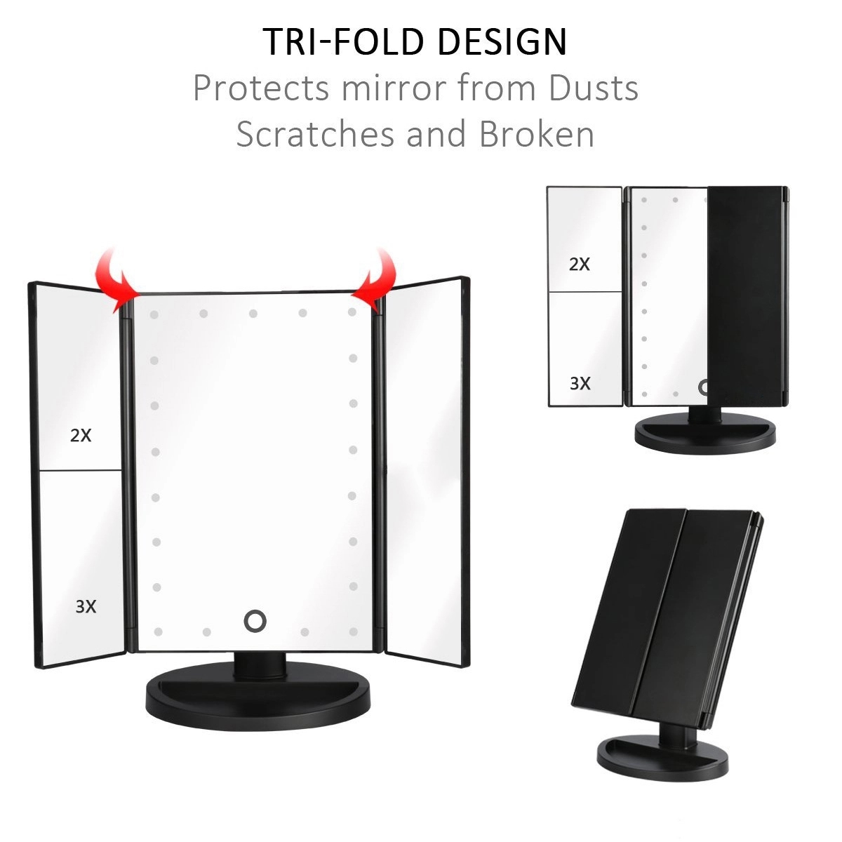 Tri-Fold Lighted Vanity Mirror with 21 LED Lights 5